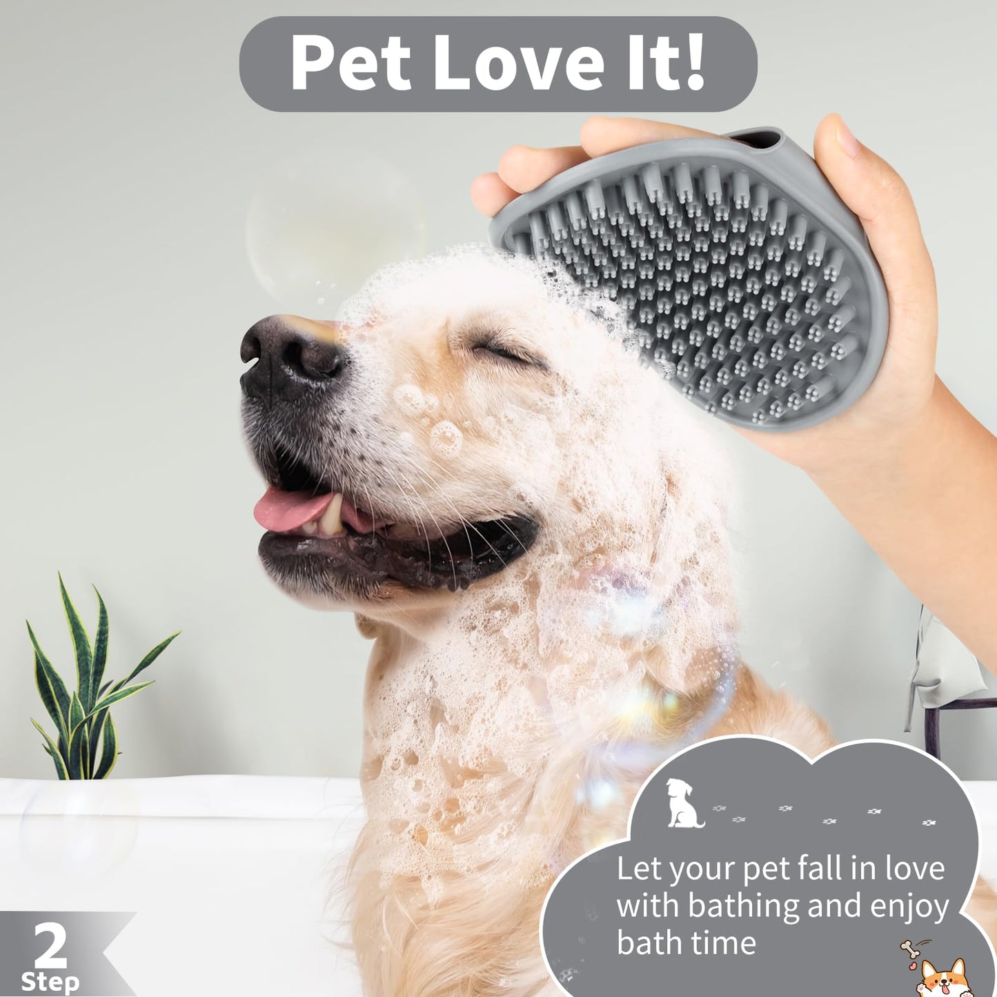 Comotech 3-in-1 Dog Grooming Brush | Adjustable Handle Shampoo Brush & Scrubber for Short & Long Haired Dogs & Cats (Blue, Pink)