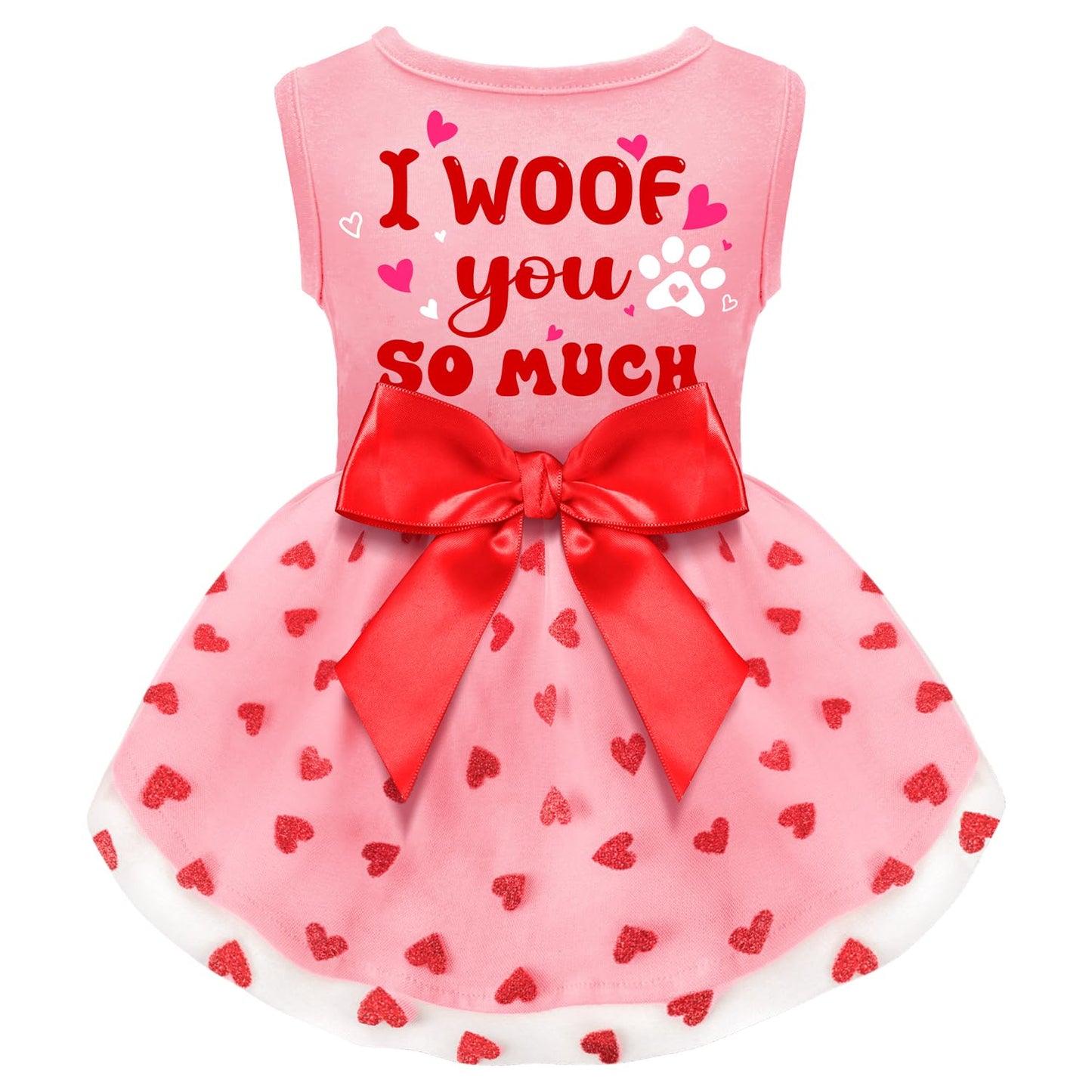 Dog Christmas Outfit - Merry Woofmas Dog Dress with Bowknot Tulle for Small & Medium Dogs