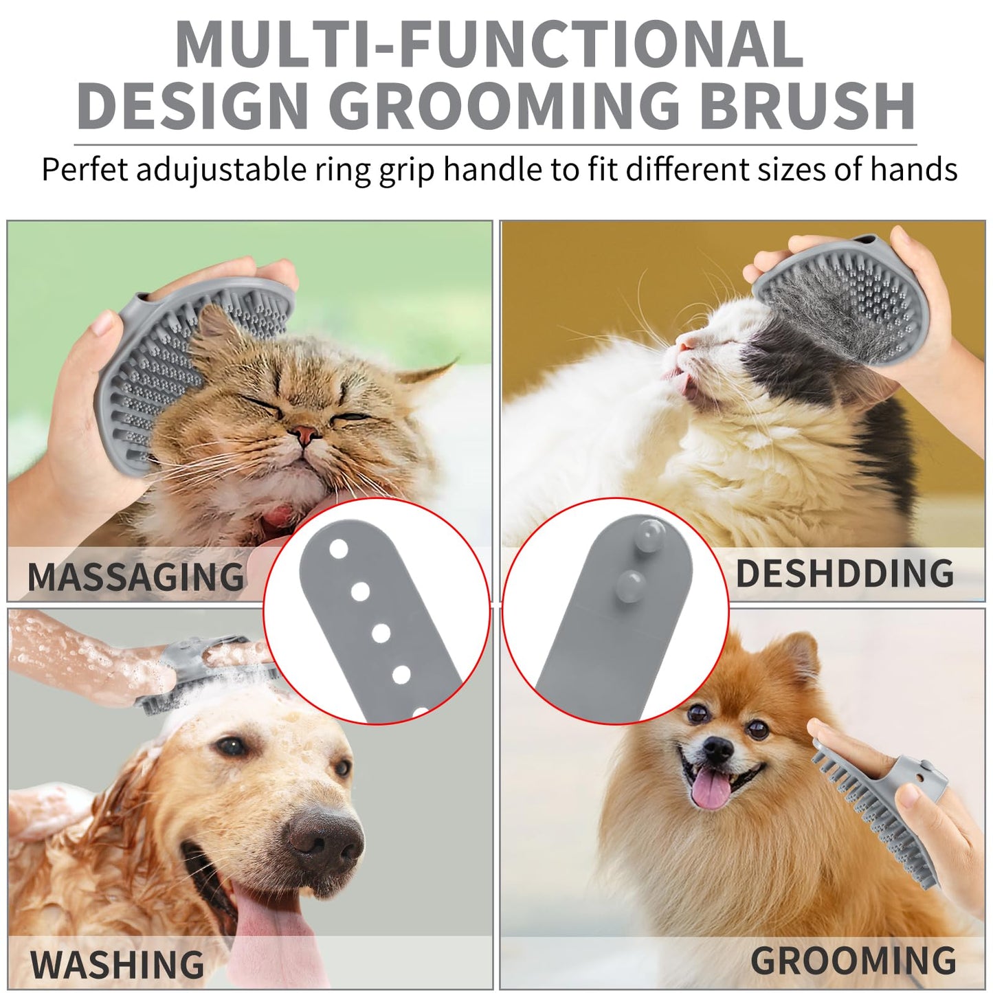 Comotech 3-in-1 Dog Grooming Brush | Adjustable Handle Shampoo Brush & Scrubber for Short & Long Haired Dogs & Cats (Blue, Pink)
