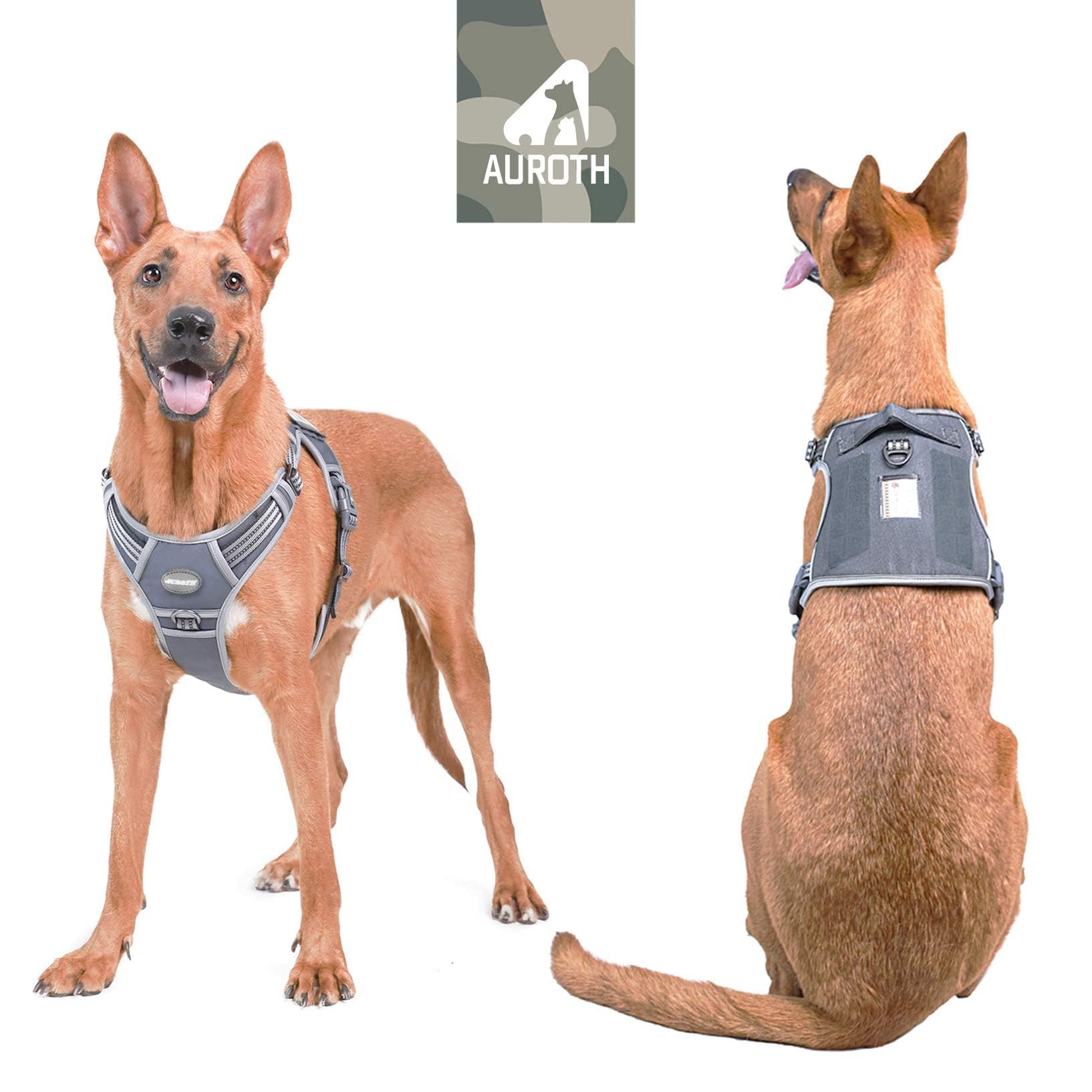 Auroth Tactical Dog Harness – No Pull Adjustable Pet Harness with Leash for Large Dogs (Multiple Sizes & Colors)