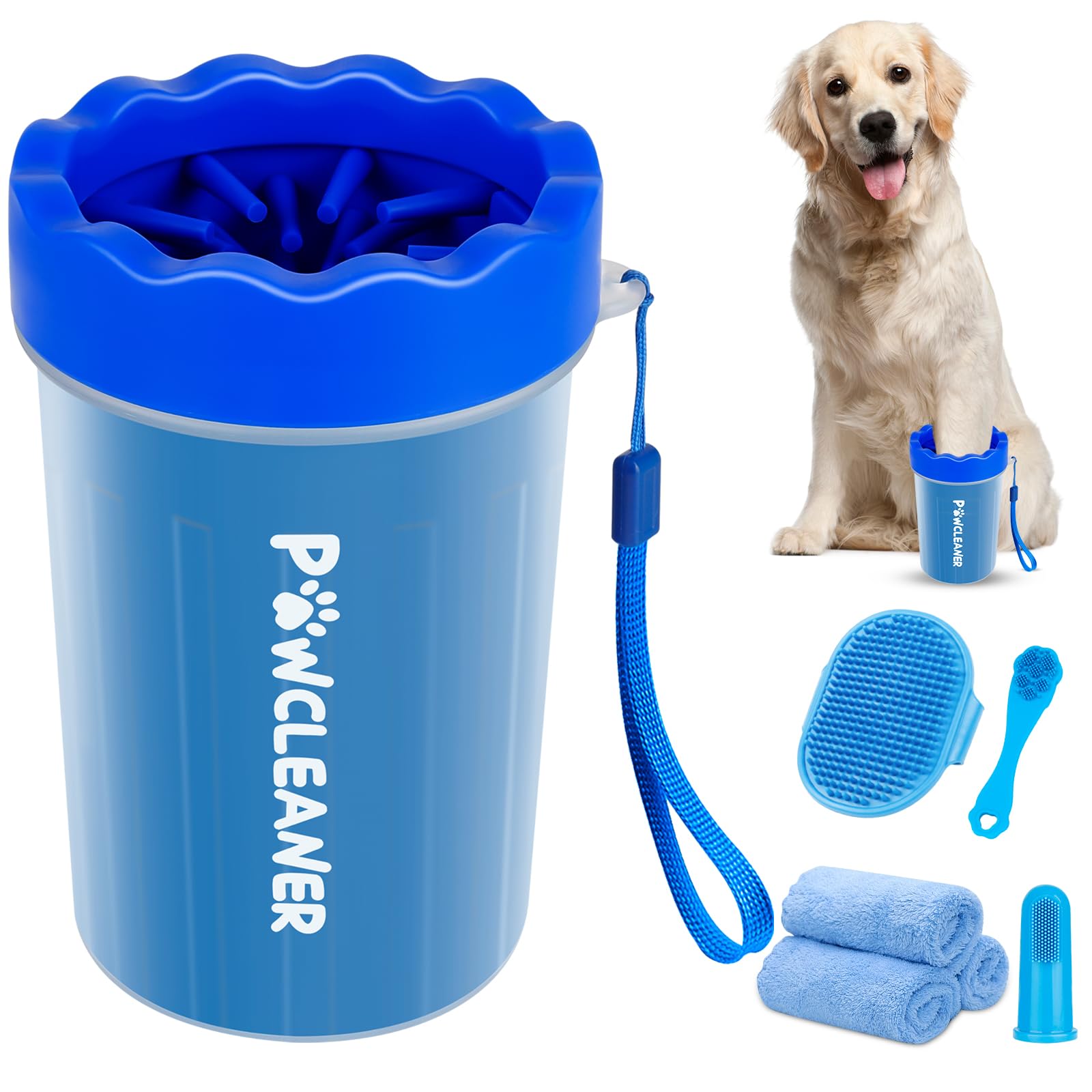 Professional 7-in-1 Dog Paw Cleaner for Dogs & Cats - Includes Portable Paw Washer, Bath Brush, 2 Toothbrushes & 3 Absorbent Towels