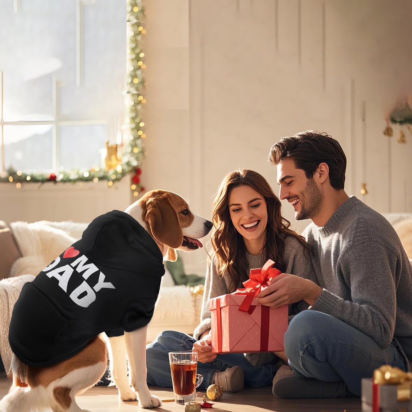 Dog Sweaters Hoodies for Large Dogs – Ultra-Soft Fleece Dog Sweatshirt with "I LOVE MY DAD," "I LOVE MY MOM," and "SECURITY" Prints