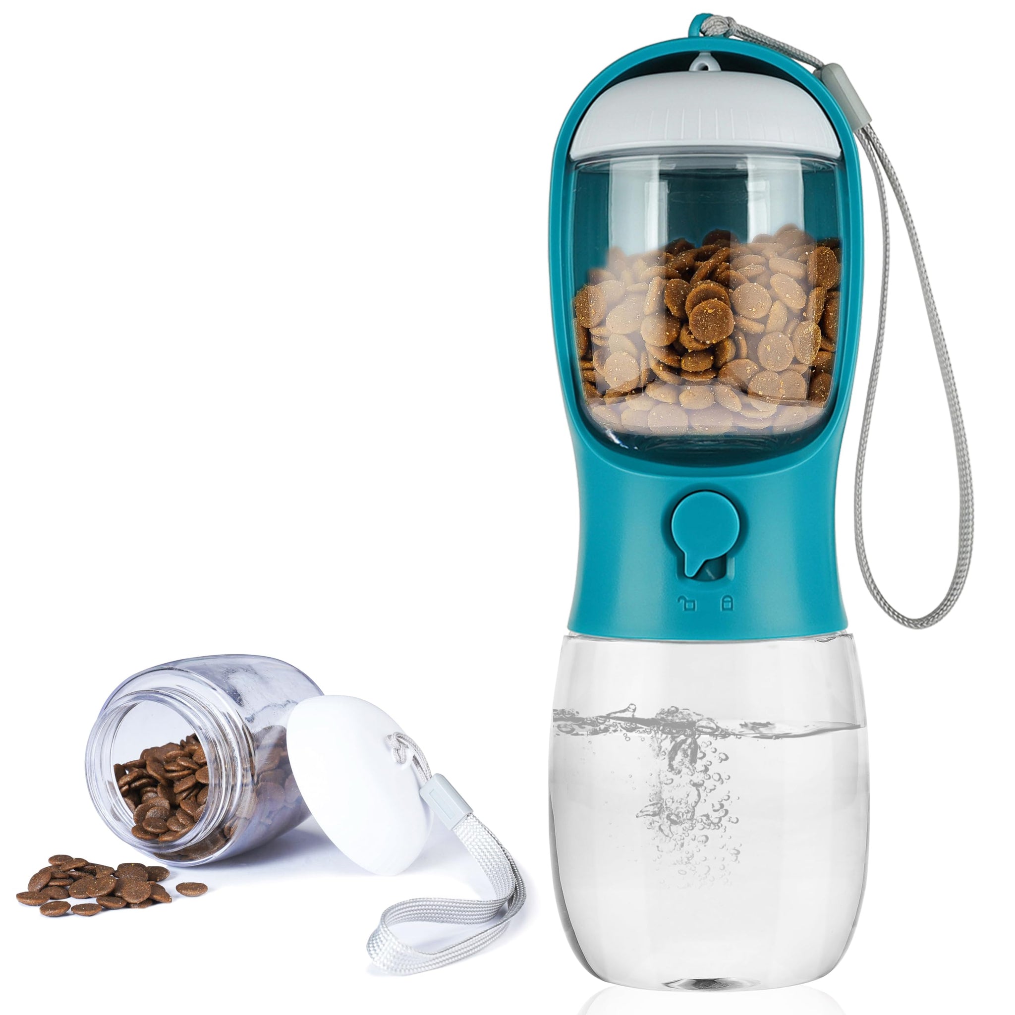 Portable Dog Water Bottle with Food Container | Outdoor Water Dispenser for Dogs, Cats, & Small Pets | 10oz