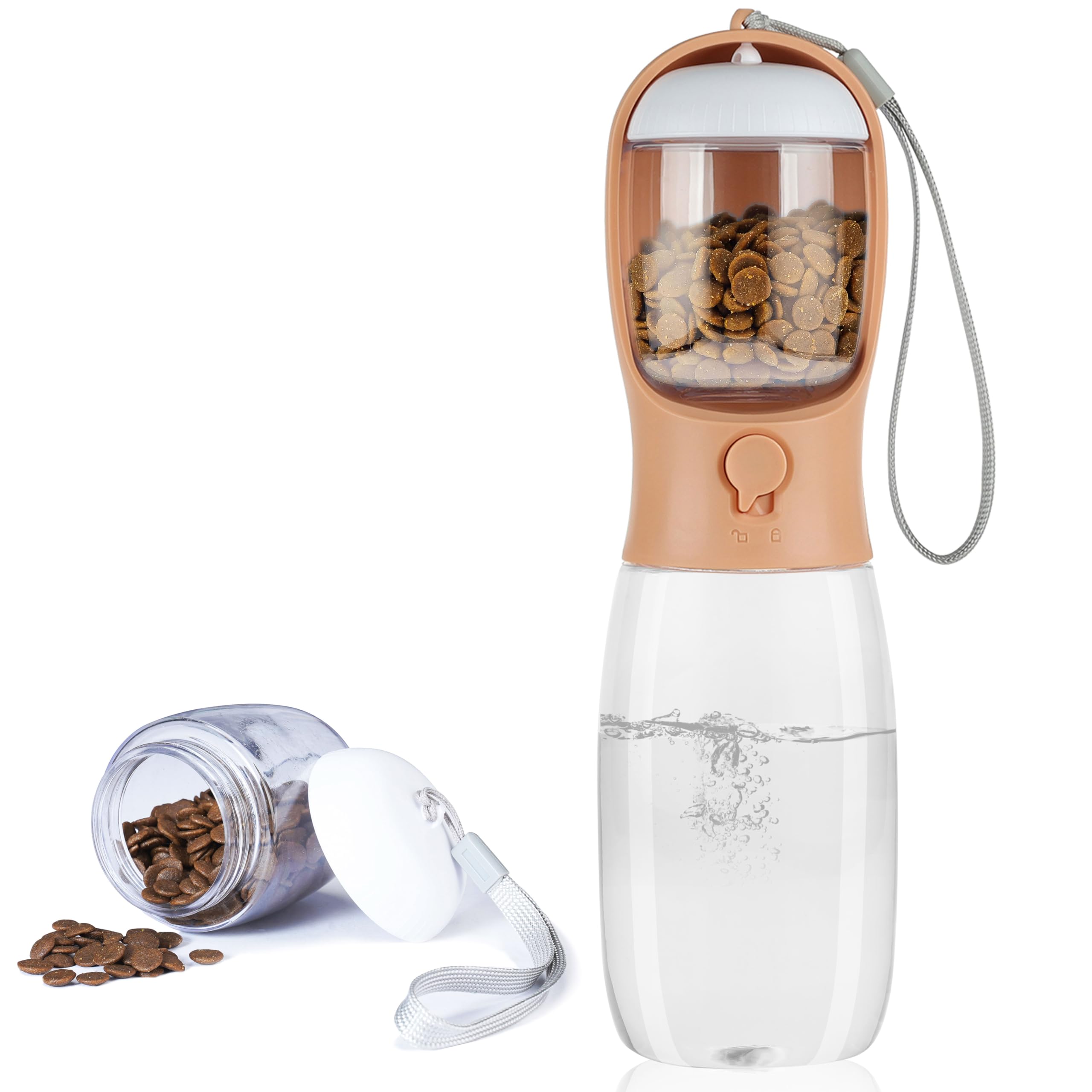 Portable Dog Water Bottle with Food Container | Outdoor Water Dispenser for Dogs, Cats, & Small Pets | 10oz