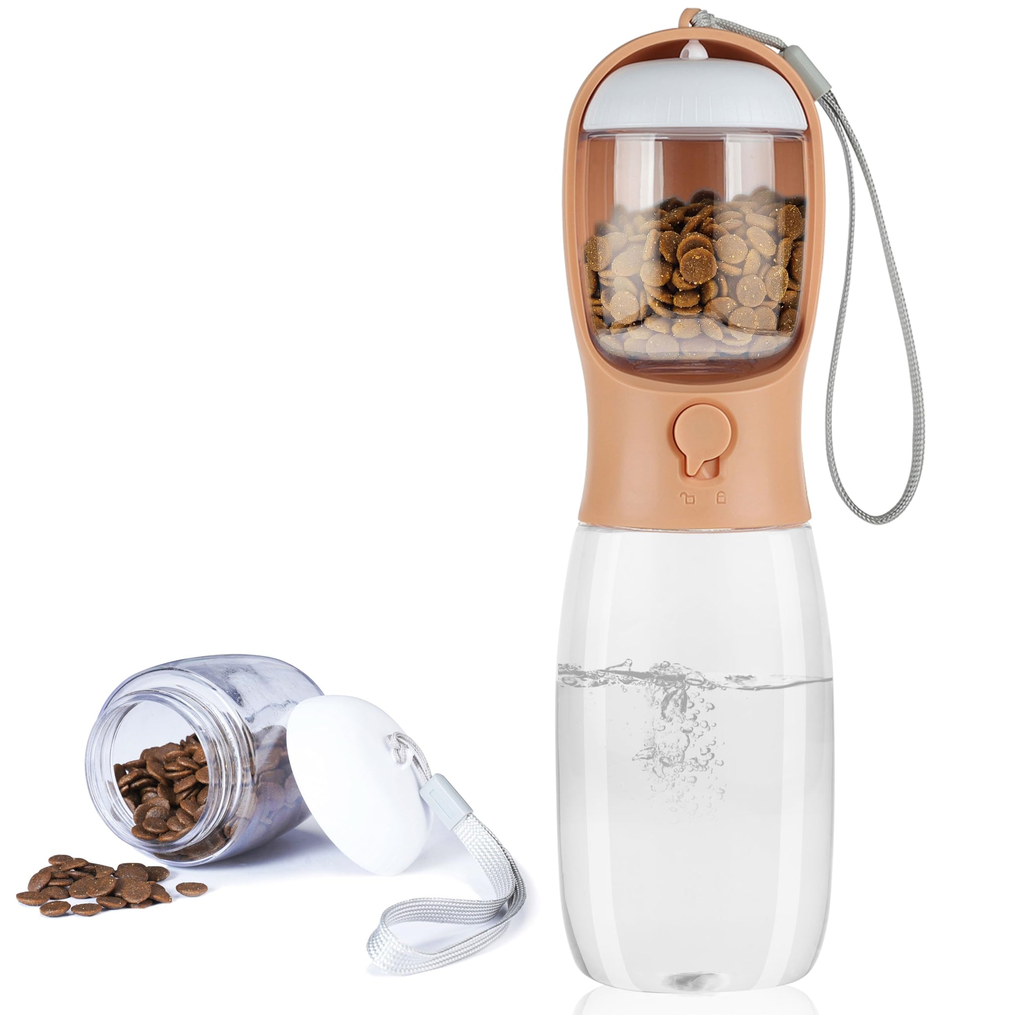 Portable Dog Water Bottle with Food Container | Outdoor Water Dispenser for Dogs, Cats, & Small Pets | 10oz