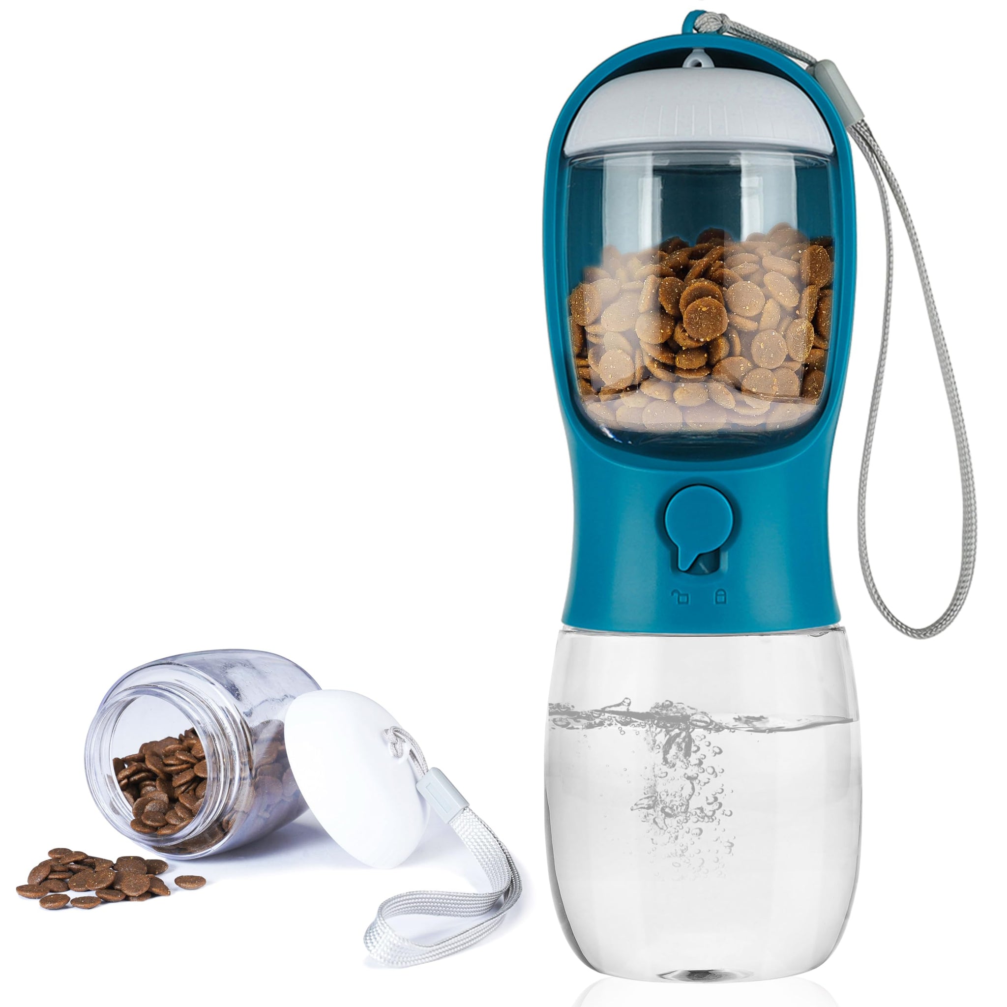 Portable Dog Water Bottle with Food Container | Outdoor Water Dispenser for Dogs, Cats, & Small Pets | 10oz