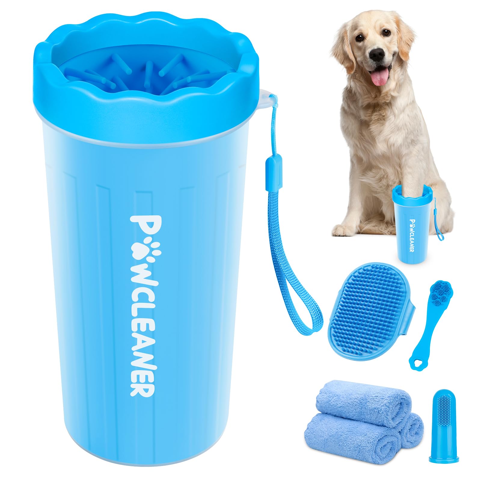 Professional 7-in-1 Dog Paw Cleaner for Dogs & Cats - Includes Portable Paw Washer, Bath Brush, 2 Toothbrushes & 3 Absorbent Towels