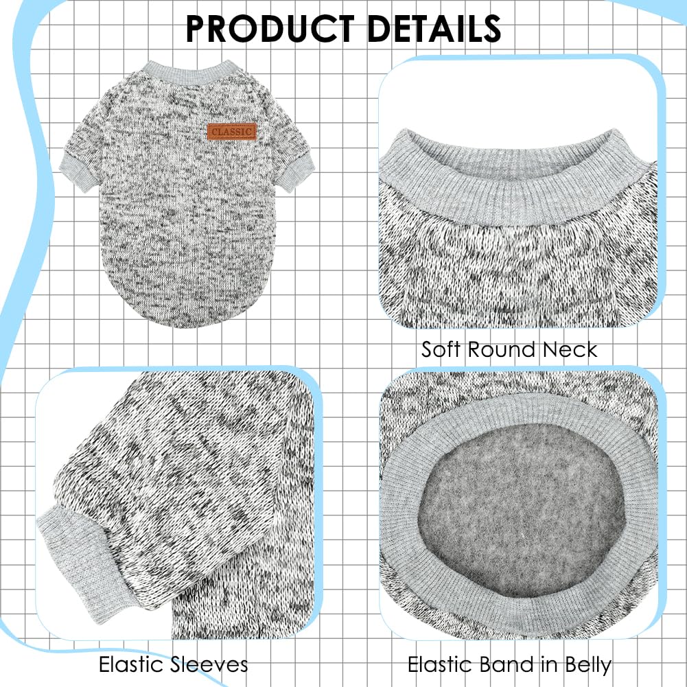 3 Pack Dog Sweaters for Small Dogs - Soft Fleece Winter Clothes for Pets (Navy Blue, Grey & Light Blue)