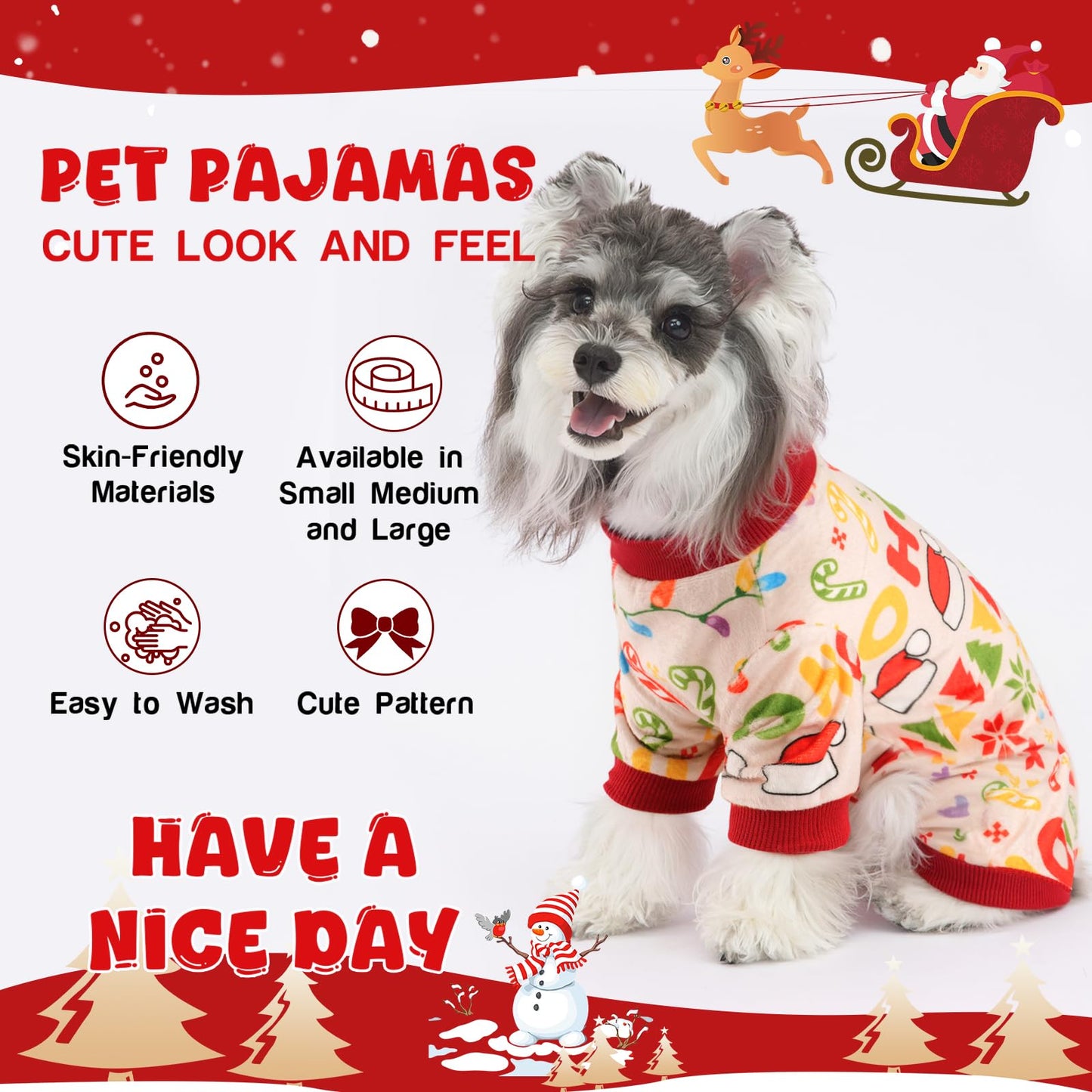 Christmas Dog Pajamas - 4 Pack Soft & Lightweight Recovery Suits for Small Pets