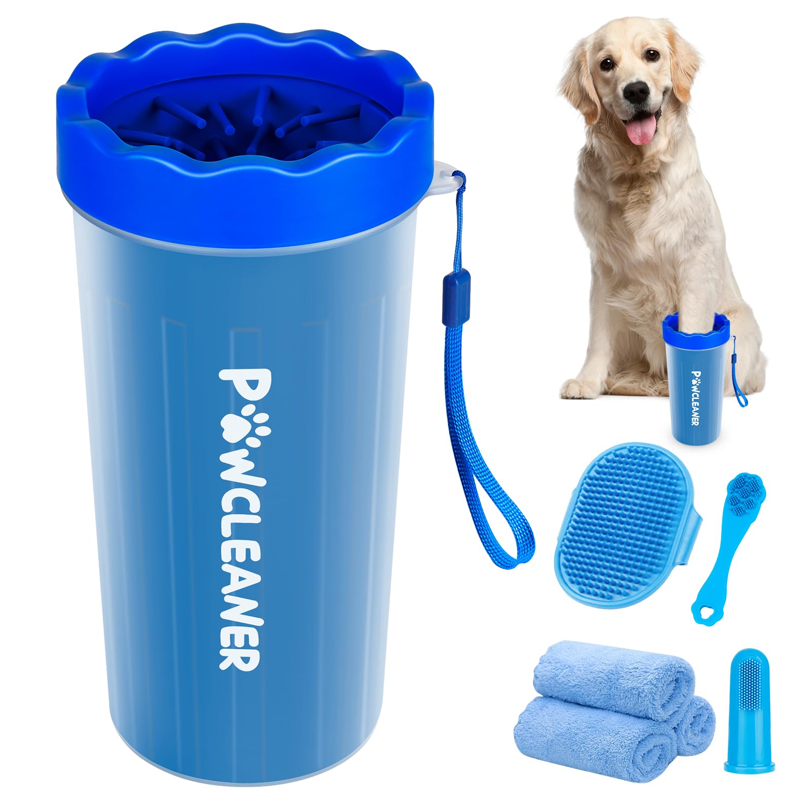Professional 7-in-1 Dog Paw Cleaner for Dogs & Cats - Includes Portable Paw Washer, Bath Brush, 2 Toothbrushes & 3 Absorbent Towels