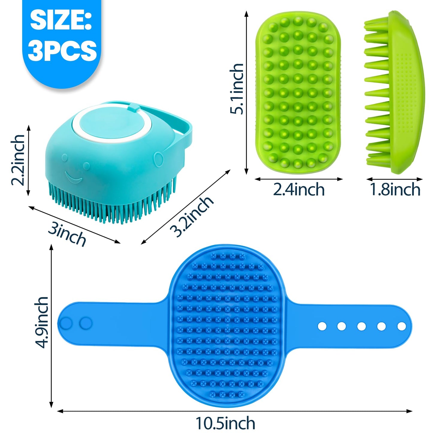 Comotech 3-in-1 Dog Grooming Brush | Adjustable Handle Shampoo Brush & Scrubber for Short & Long Haired Dogs & Cats (Blue, Pink)