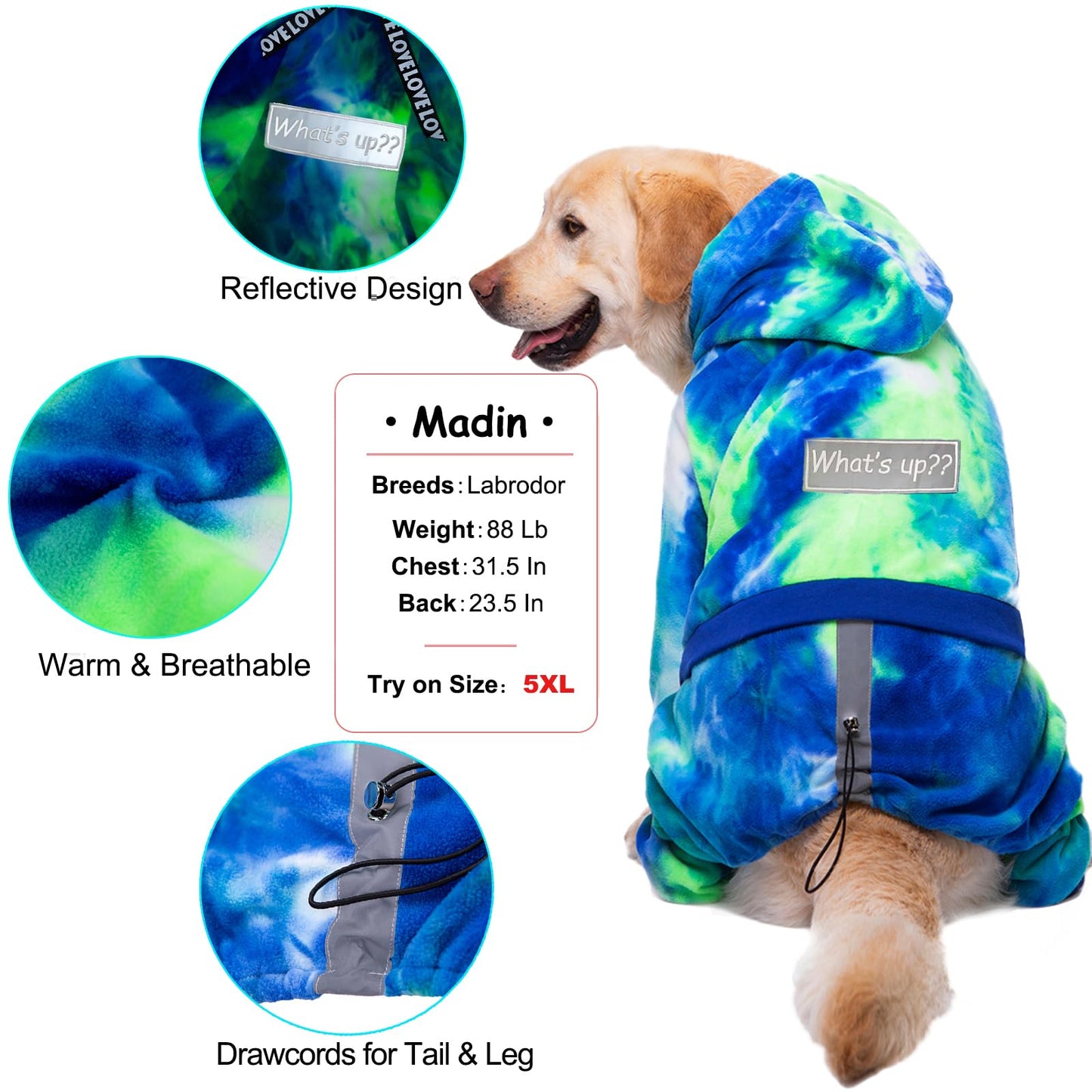 Dog Hoodies Winter Coat for Large and Medium Dogs - Pullover 9 Legs Warm Coat with Hood for Cold Weather - Available in Red, Pink, and Grey