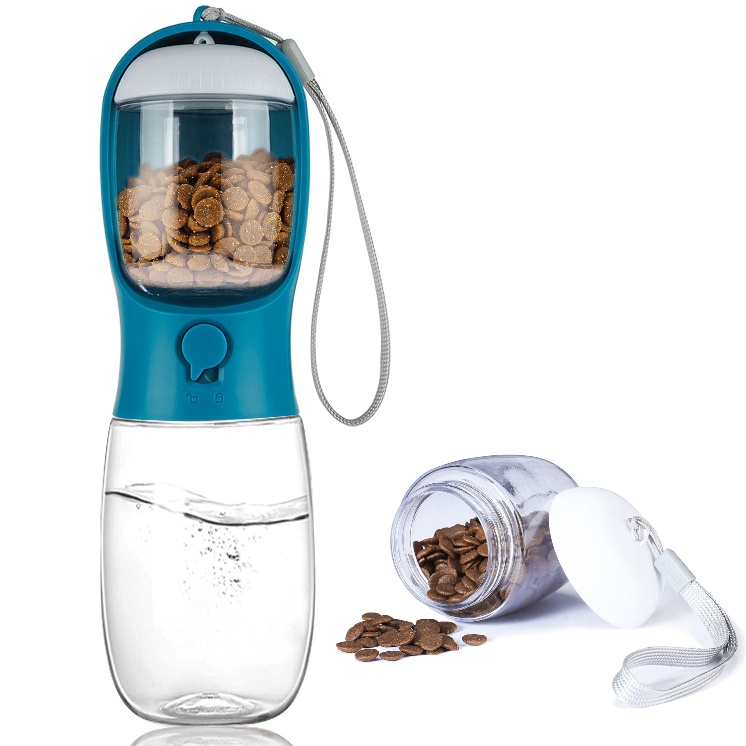 Portable Dog Water Bottle with Food Container | Outdoor Water Dispenser for Dogs, Cats, & Small Pets | 10oz