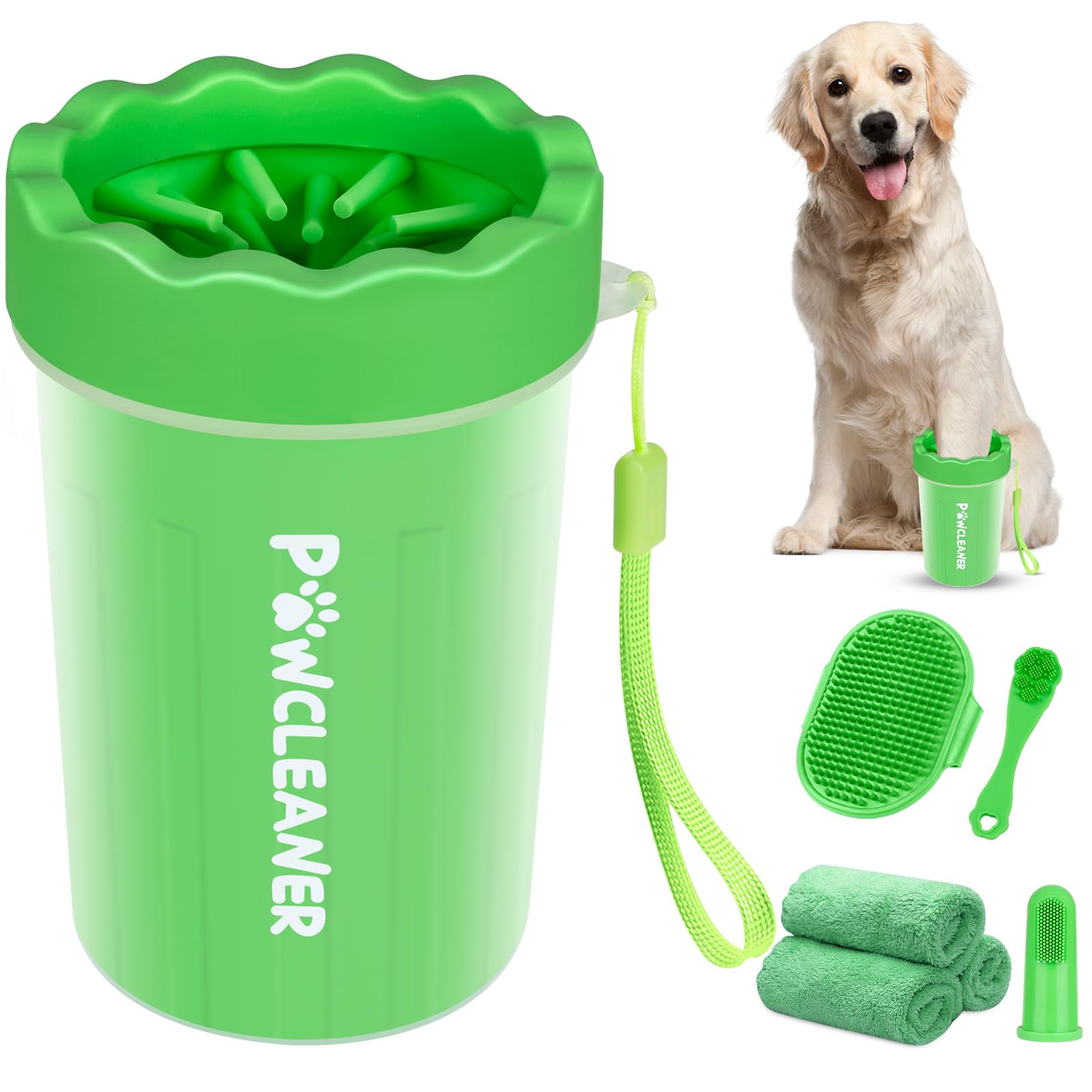 Professional 7-in-1 Dog Paw Cleaner for Dogs & Cats - Includes Portable Paw Washer, Bath Brush, 2 Toothbrushes & 3 Absorbent Towels