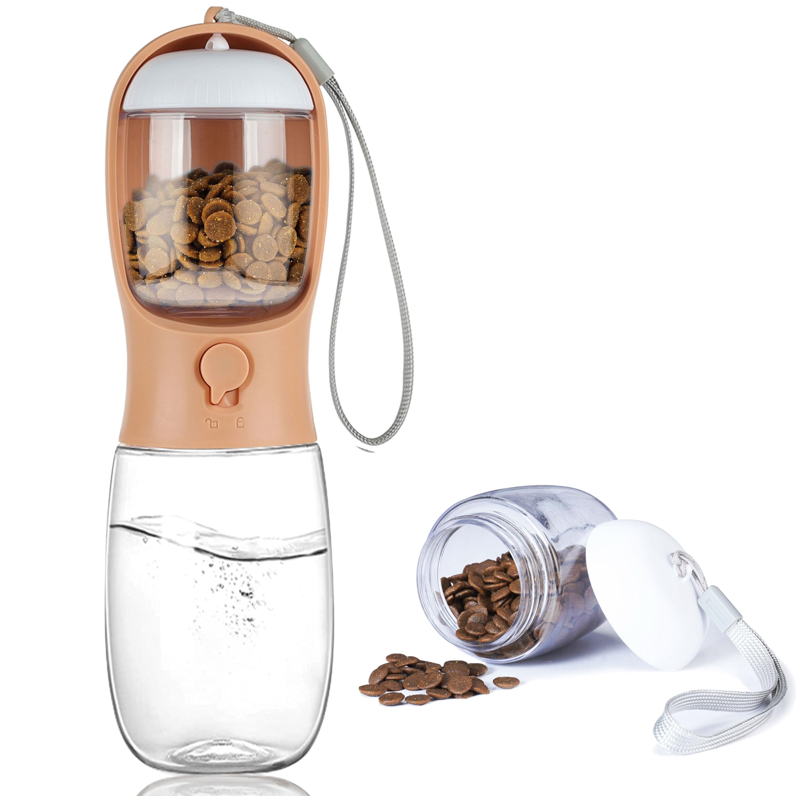 Portable Dog Water Bottle with Food Container | Outdoor Water Dispenser for Dogs, Cats, & Small Pets | 10oz