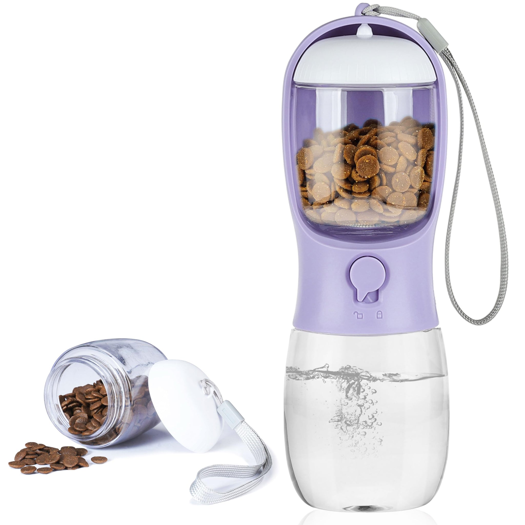 Portable Dog Water Bottle with Food Container | Outdoor Water Dispenser for Dogs, Cats, & Small Pets | 10oz
