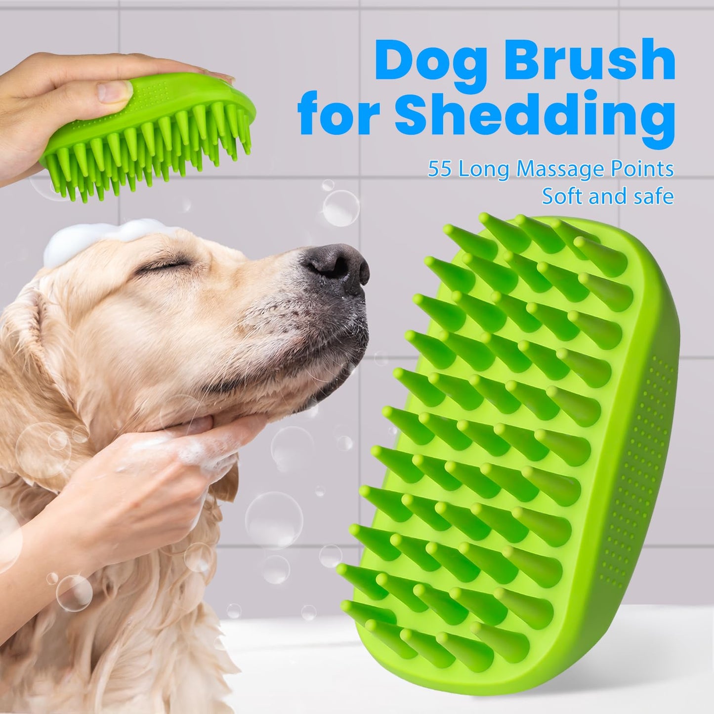 Comotech 3-in-1 Dog Grooming Brush | Adjustable Handle Shampoo Brush & Scrubber for Short & Long Haired Dogs & Cats (Blue, Pink)