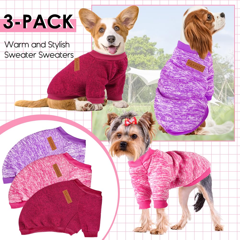 3 Pack Dog Sweaters for Small Dogs - Soft Fleece Winter Clothes for Pets (Navy Blue, Grey & Light Blue)