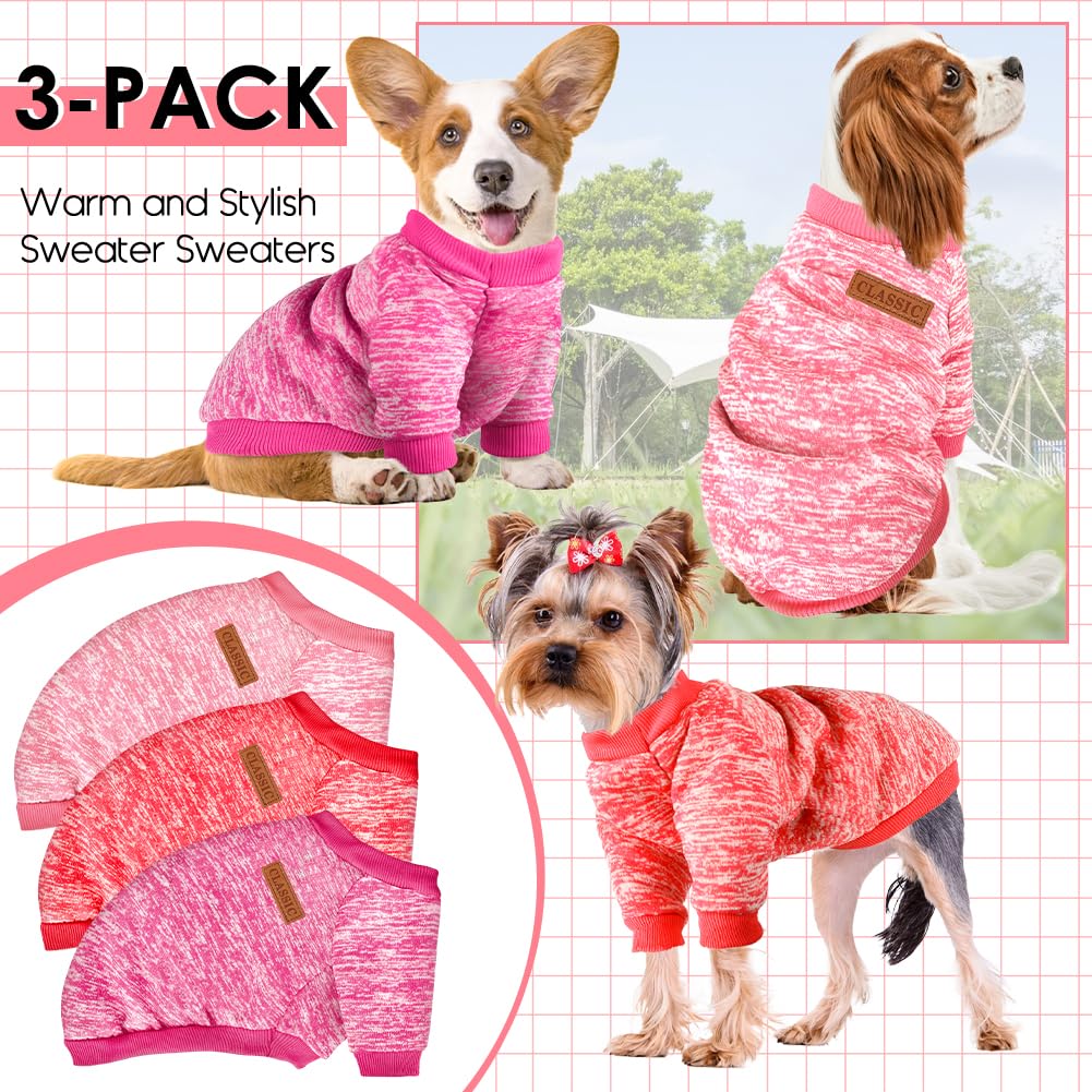 3 Pack Dog Sweaters for Small Dogs - Soft Fleece Winter Clothes for Pets (Navy Blue, Grey & Light Blue)