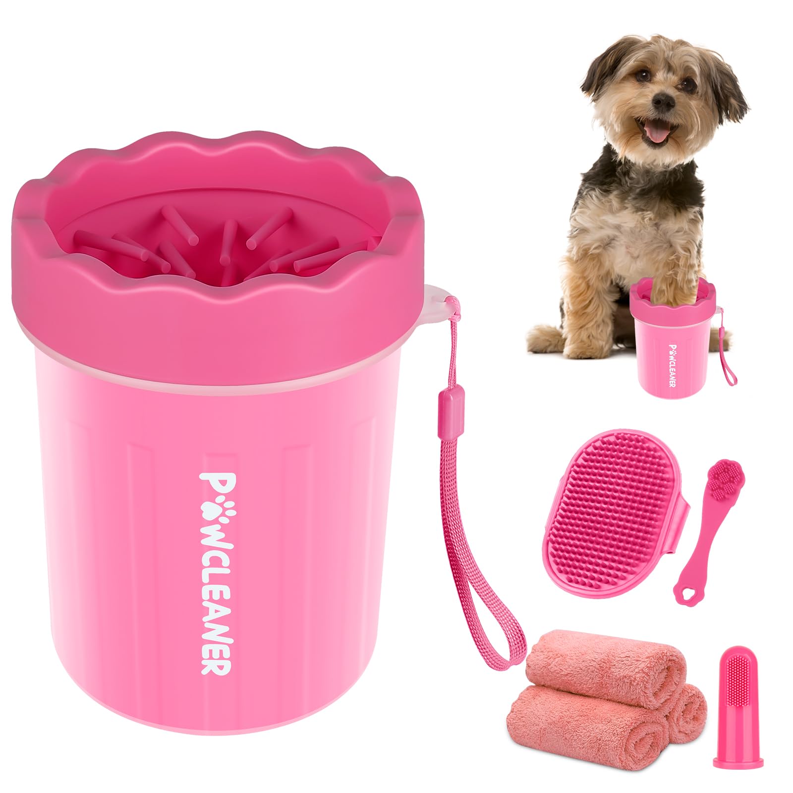 Professional 7-in-1 Dog Paw Cleaner for Dogs & Cats - Includes Portable Paw Washer, Bath Brush, 2 Toothbrushes & 3 Absorbent Towels