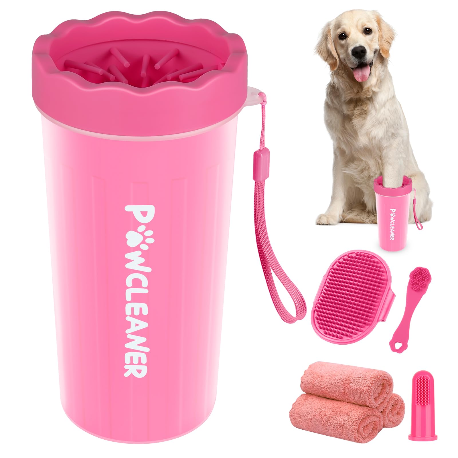 Professional 7-in-1 Dog Paw Cleaner for Dogs & Cats - Includes Portable Paw Washer, Bath Brush, 2 Toothbrushes & 3 Absorbent Towels