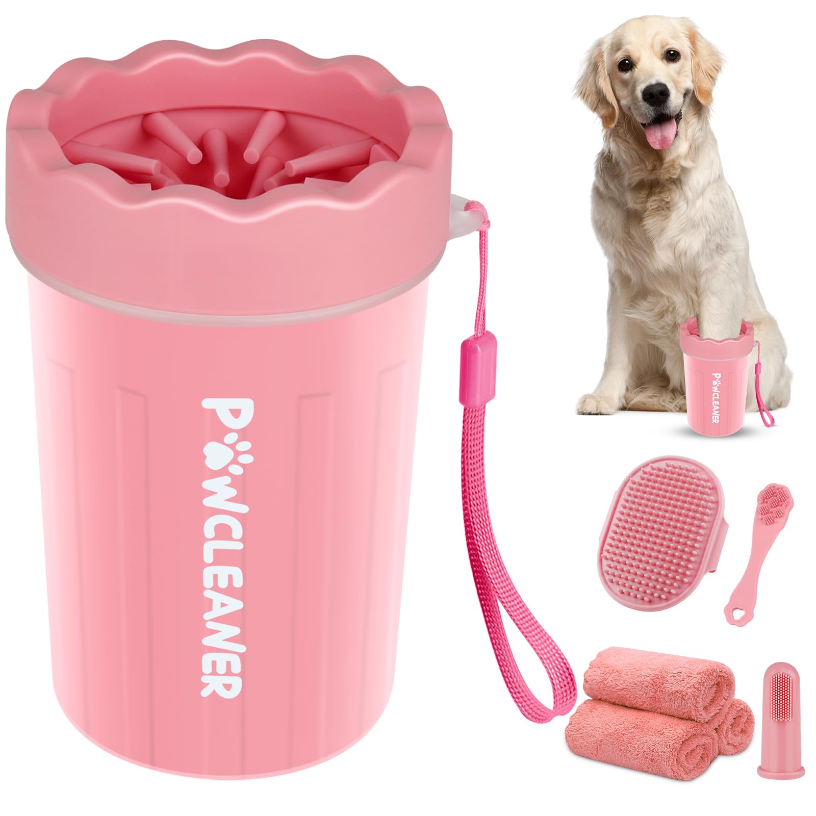 Professional 7-in-1 Dog Paw Cleaner for Dogs & Cats - Includes Portable Paw Washer, Bath Brush, 2 Toothbrushes & 3 Absorbent Towels