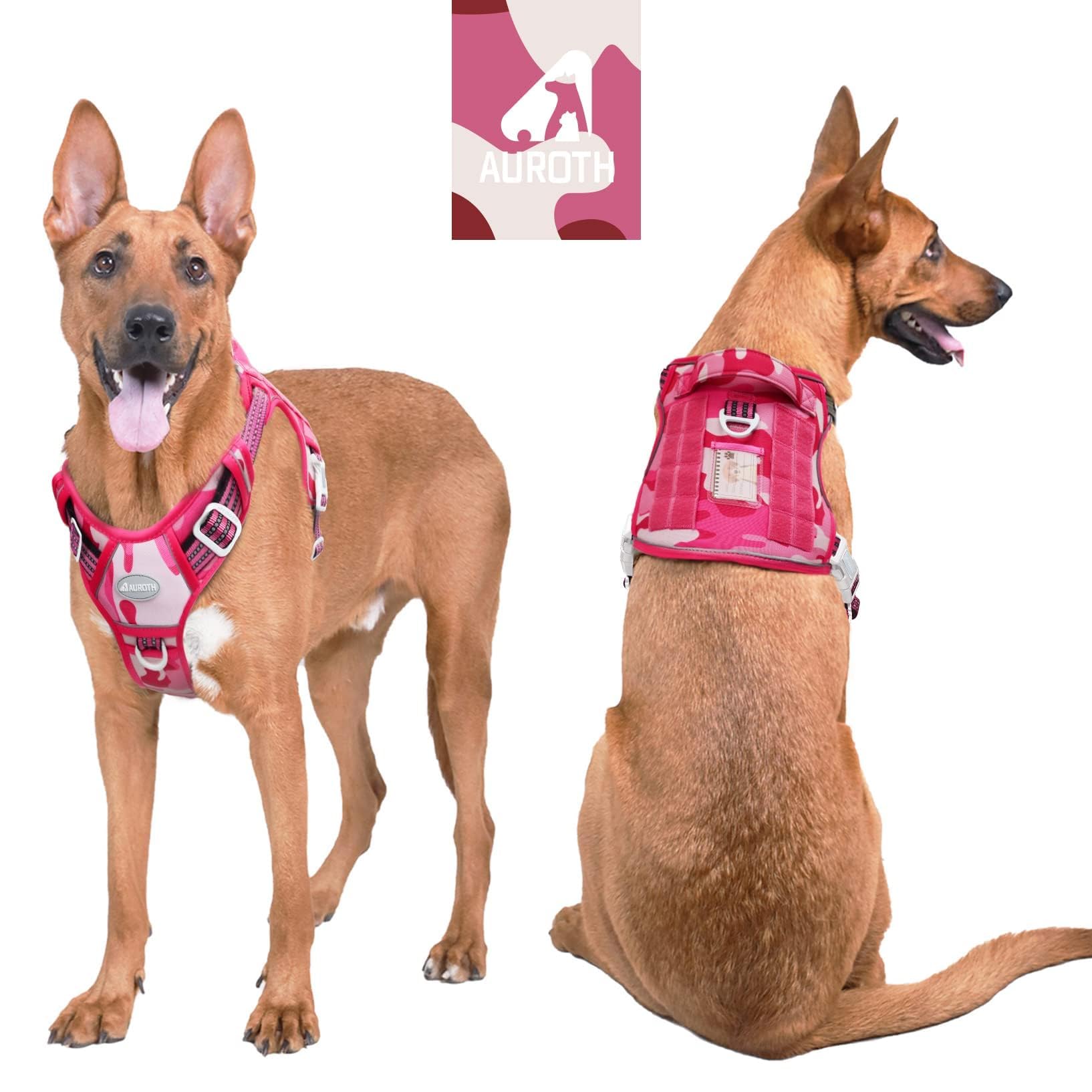 Auroth Tactical Dog Harness – No Pull Adjustable Pet Harness with Leash for Large Dogs (Multiple Sizes & Colors)