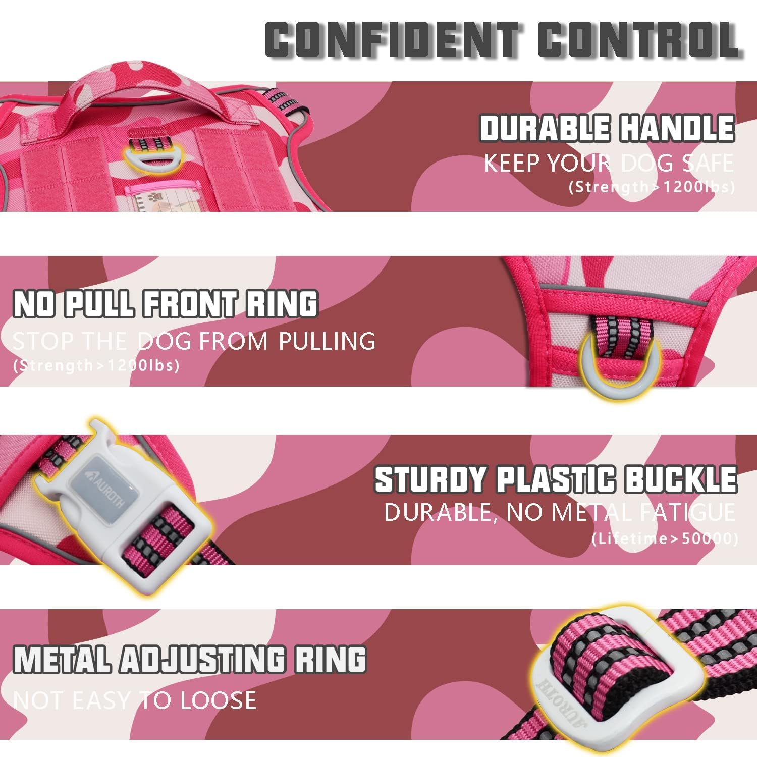 Auroth Tactical Dog Harness – No Pull Adjustable Pet Harness with Leash for Large Dogs (Multiple Sizes & Colors)