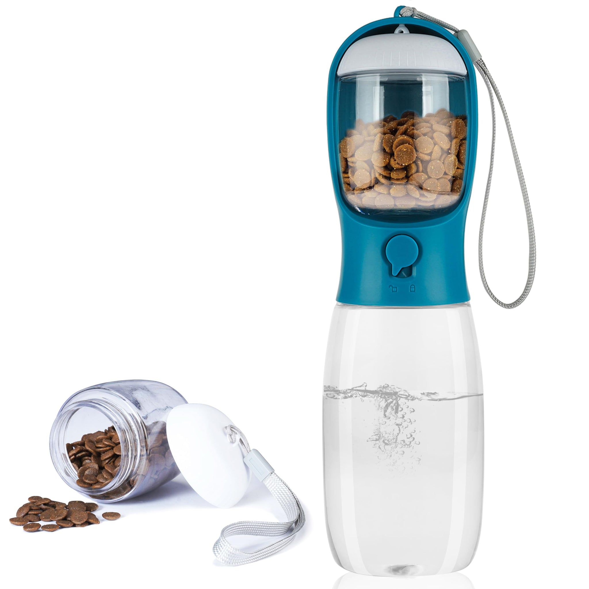Portable Dog Water Bottle with Food Container | Outdoor Water Dispenser for Dogs, Cats, & Small Pets | 10oz