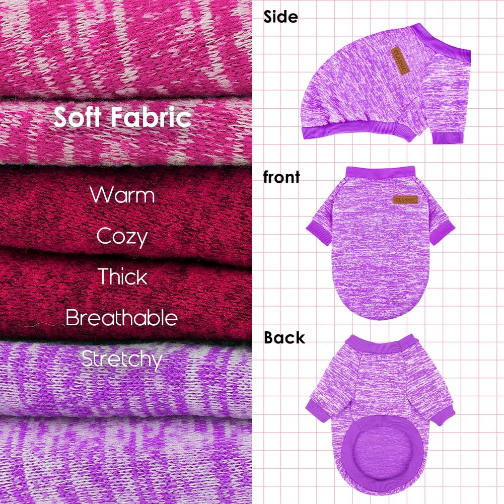 3 Pack Dog Sweaters for Small Dogs - Soft Fleece Winter Clothes for Pets (Navy Blue, Grey & Light Blue)