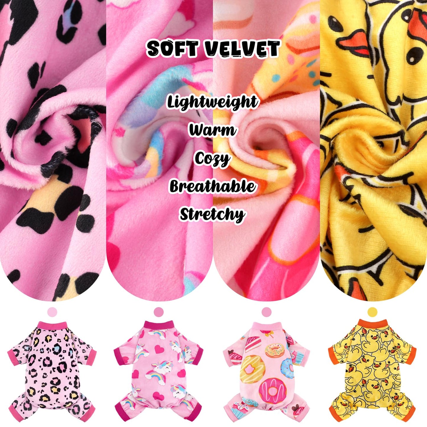 Christmas Dog Pajamas - 4 Pack Soft & Lightweight Recovery Suits for Small Pets