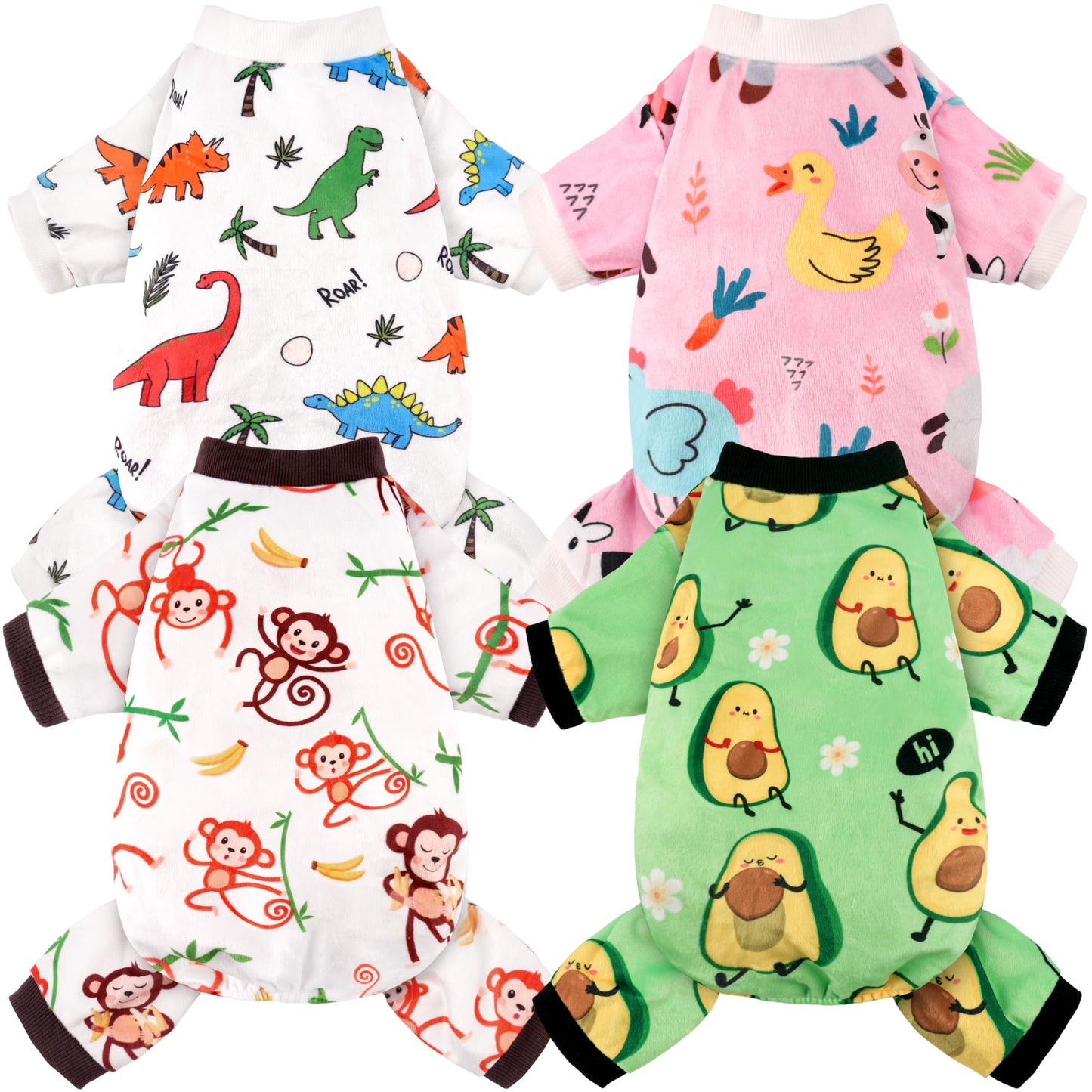 Christmas Dog Pajamas - 4 Pack Soft & Lightweight Recovery Suits for Small Pets