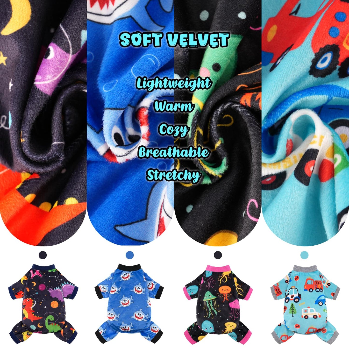 Christmas Dog Pajamas - 4 Pack Soft & Lightweight Recovery Suits for Small Pets