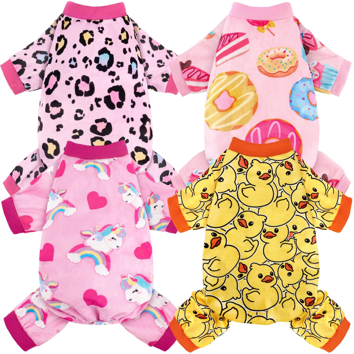 Christmas Dog Pajamas - 4 Pack Soft & Lightweight Recovery Suits for Small Pets