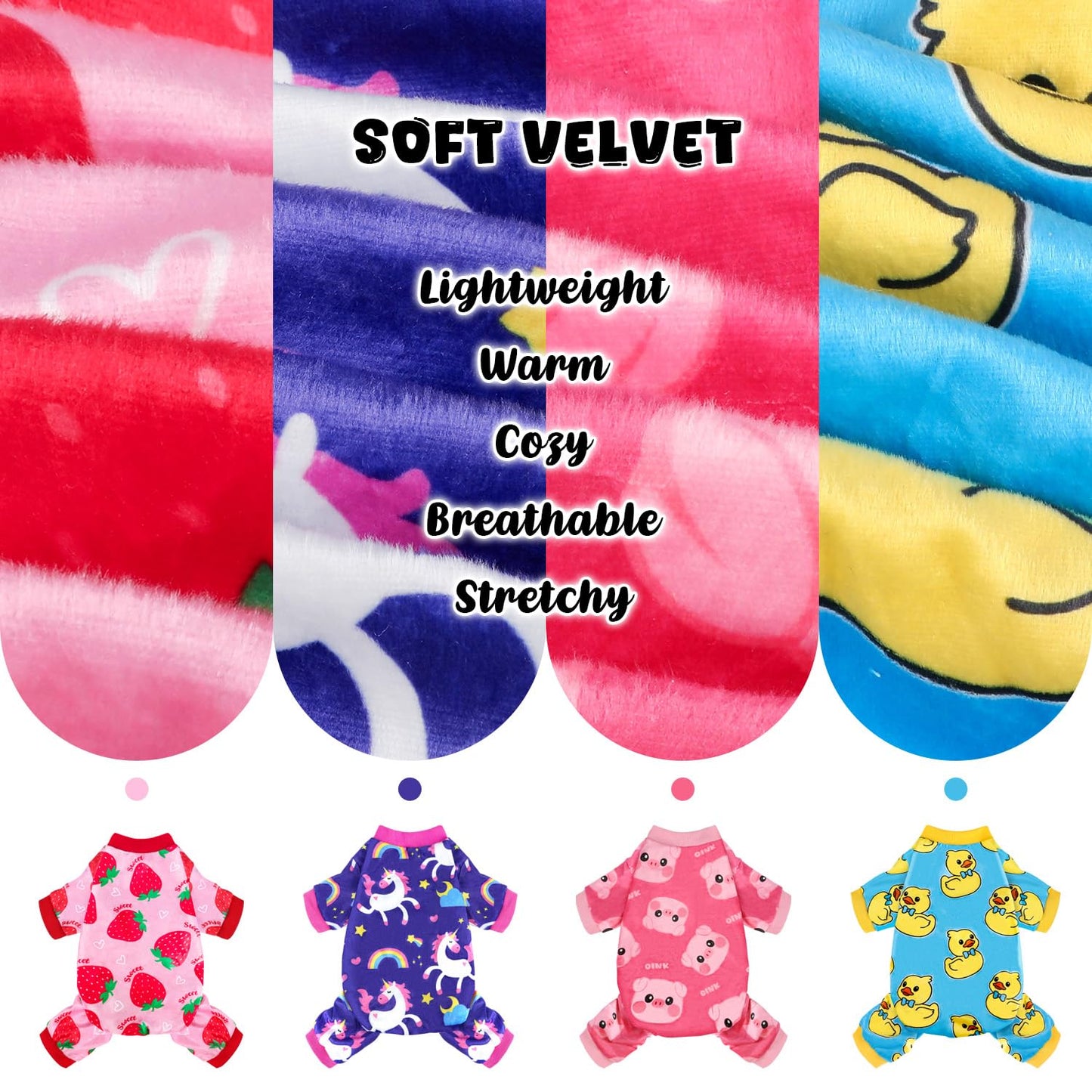 Christmas Dog Pajamas - 4 Pack Soft & Lightweight Recovery Suits for Small Pets