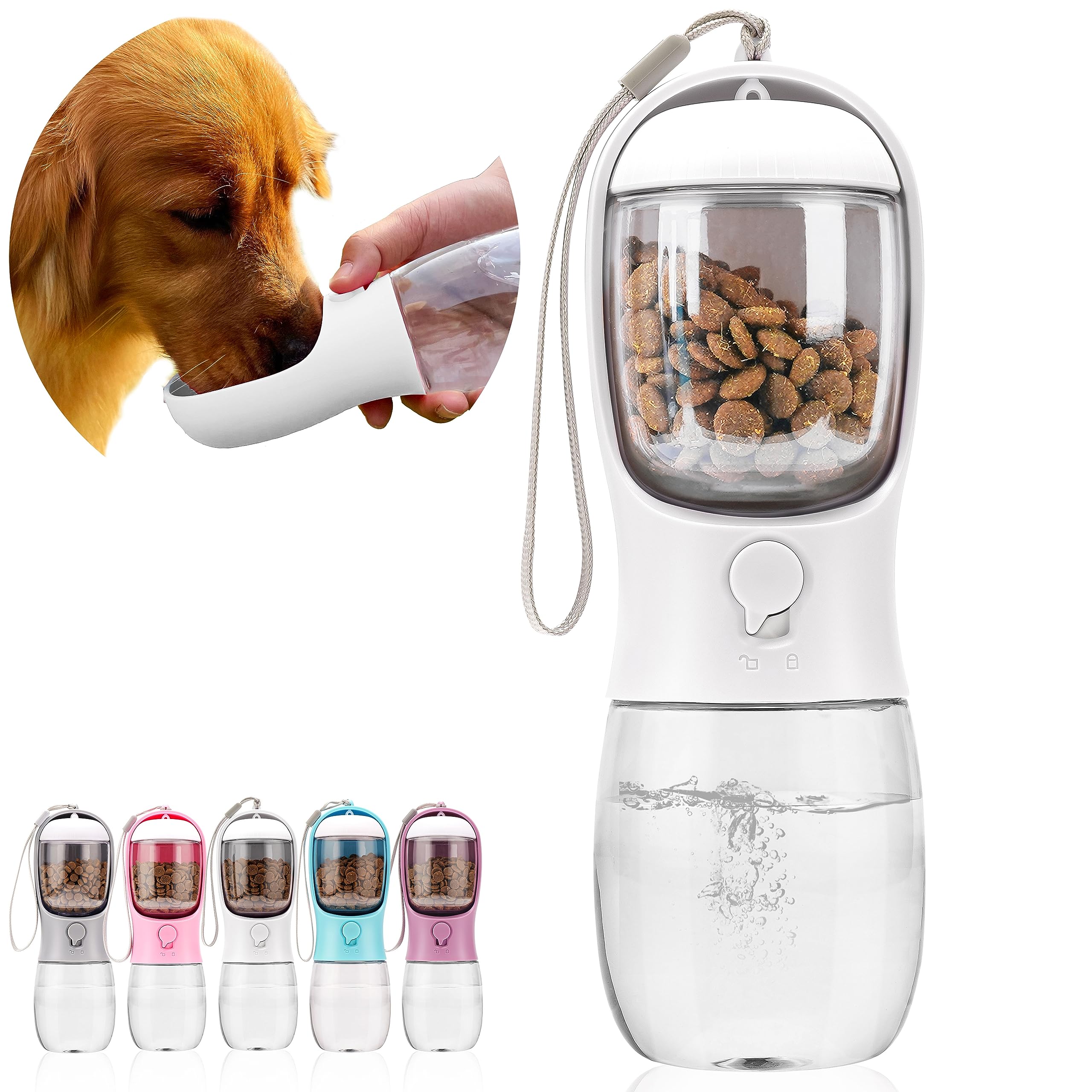 Portable Dog Water Bottle with Food Container | Outdoor Water Dispenser for Dogs, Cats, & Small Pets | 10oz