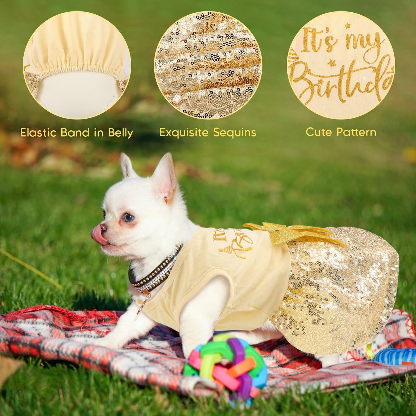 Dog Christmas Outfit - Merry Woofmas Dog Dress with Bowknot Tulle for Small & Medium Dogs