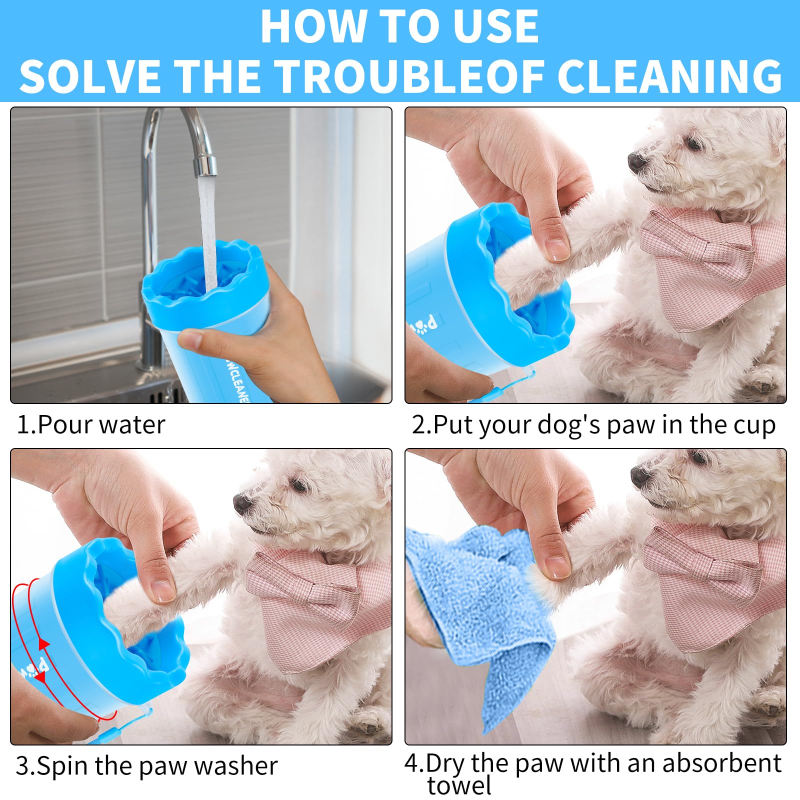 Professional 7-in-1 Dog Paw Cleaner for Dogs & Cats - Includes Portable Paw Washer, Bath Brush, 2 Toothbrushes & 3 Absorbent Towels
