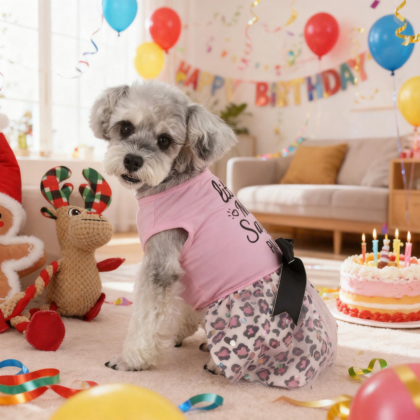 Dog Christmas Outfit - Merry Woofmas Dog Dress with Bowknot Tulle for Small & Medium Dogs