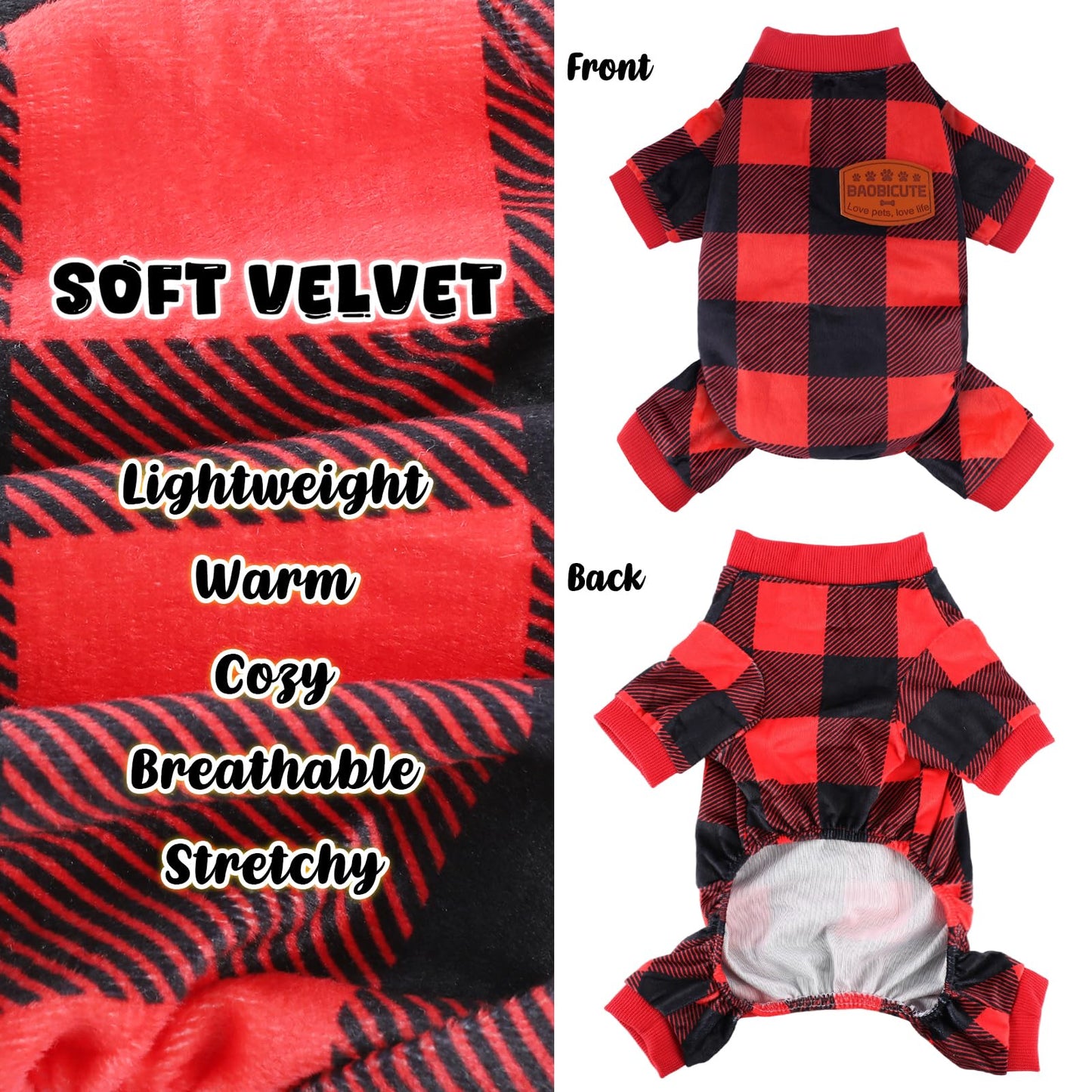 Christmas Dog Pajamas - 4 Pack Soft & Lightweight Recovery Suits for Small Pets