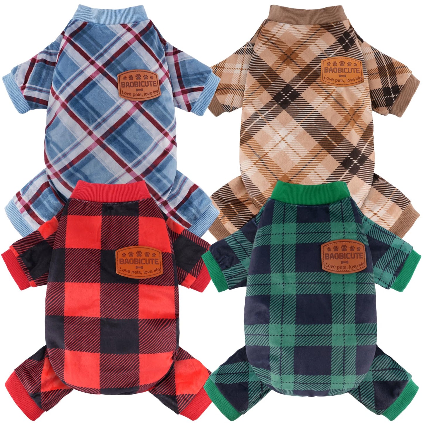 Christmas Dog Pajamas - 4 Pack Soft & Lightweight Recovery Suits for Small Pets