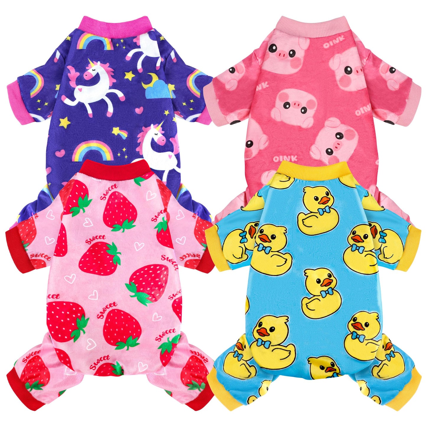 Christmas Dog Pajamas - 4 Pack Soft & Lightweight Recovery Suits for Small Pets