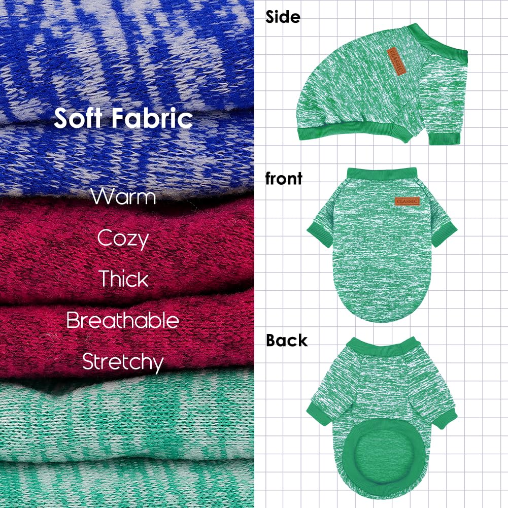 3 Pack Dog Sweaters for Small Dogs - Soft Fleece Winter Clothes for Pets (Navy Blue, Grey & Light Blue)