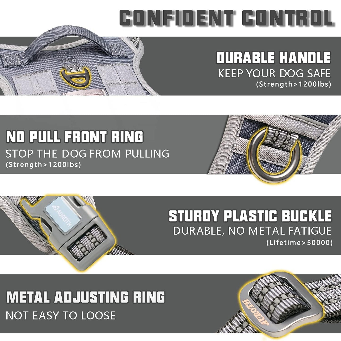 Auroth Tactical Dog Harness – No Pull Adjustable Pet Harness with Leash for Large Dogs (Multiple Sizes & Colors)