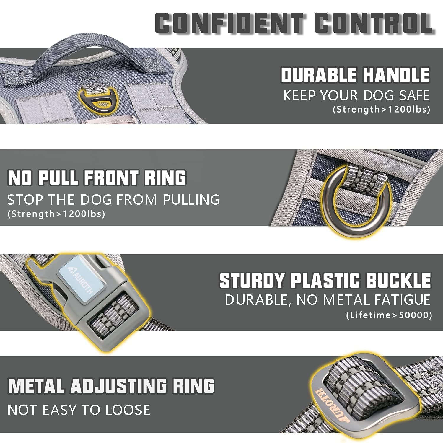 Auroth Tactical Dog Harness – No Pull Adjustable Pet Harness with Leash for Large Dogs (Multiple Sizes & Colors)