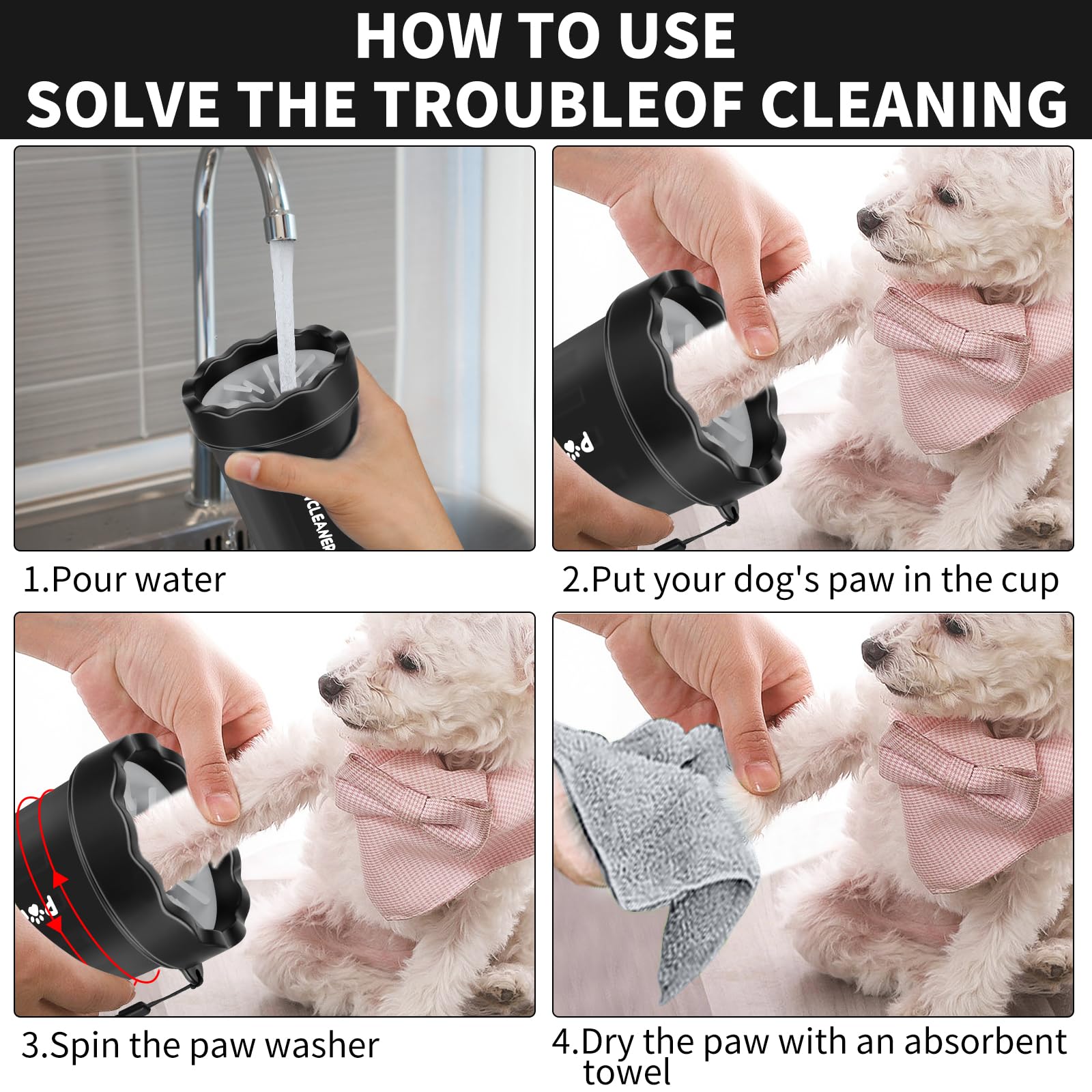 Professional 7-in-1 Dog Paw Cleaner for Dogs & Cats - Includes Portable Paw Washer, Bath Brush, 2 Toothbrushes & 3 Absorbent Towels
