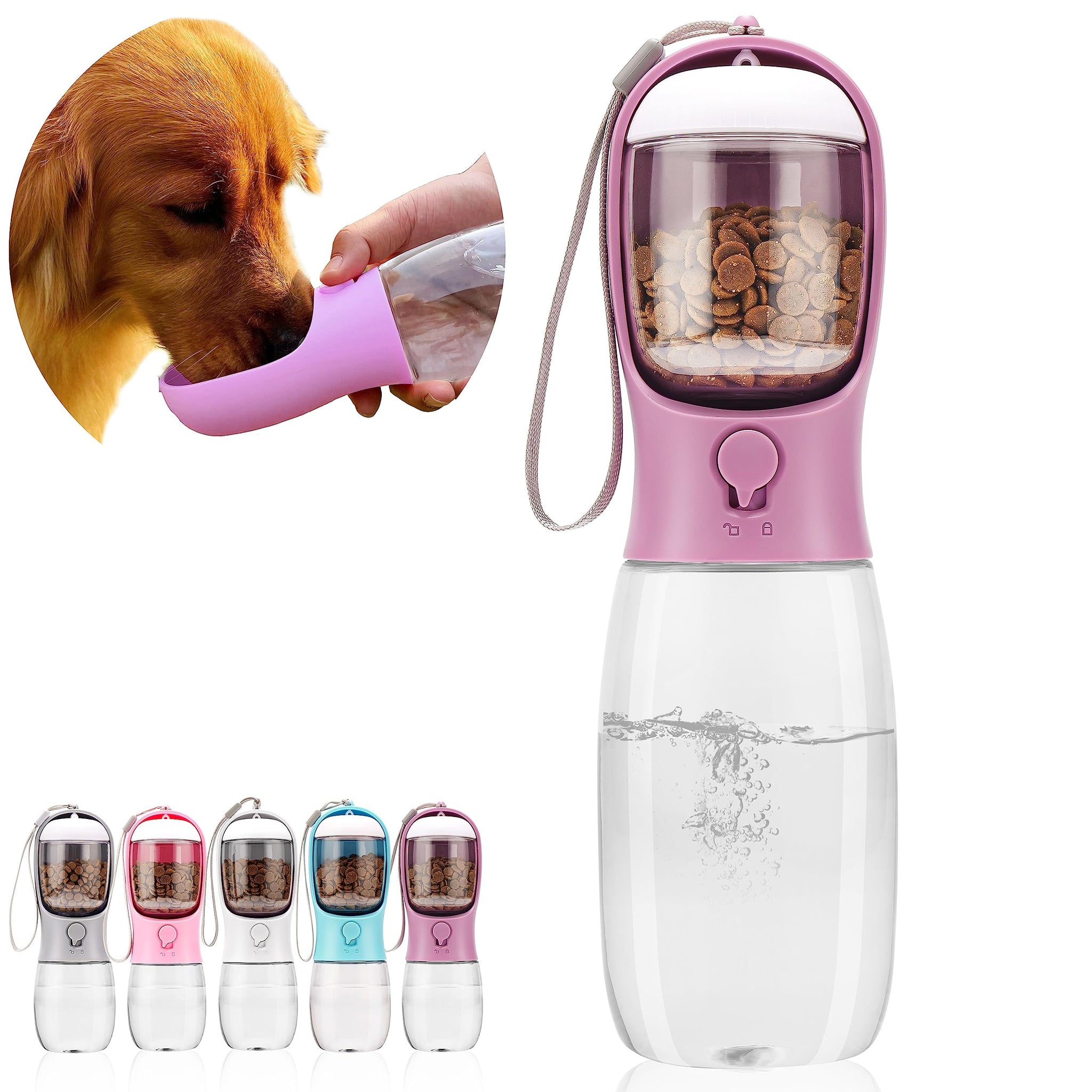 Portable Dog Water Bottle with Food Container | Outdoor Water Dispenser for Dogs, Cats, & Small Pets | 10oz