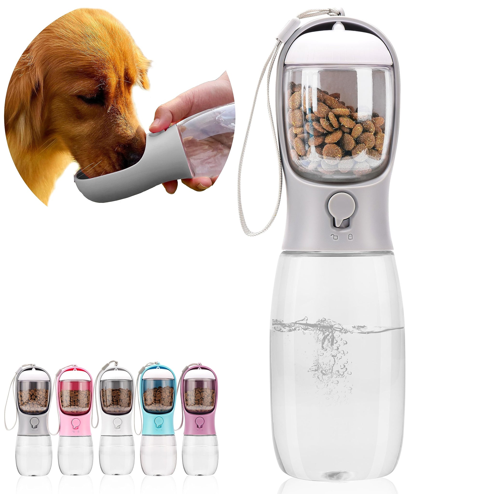 Portable Dog Water Bottle with Food Container | Outdoor Water Dispenser for Dogs, Cats, & Small Pets | 10oz
