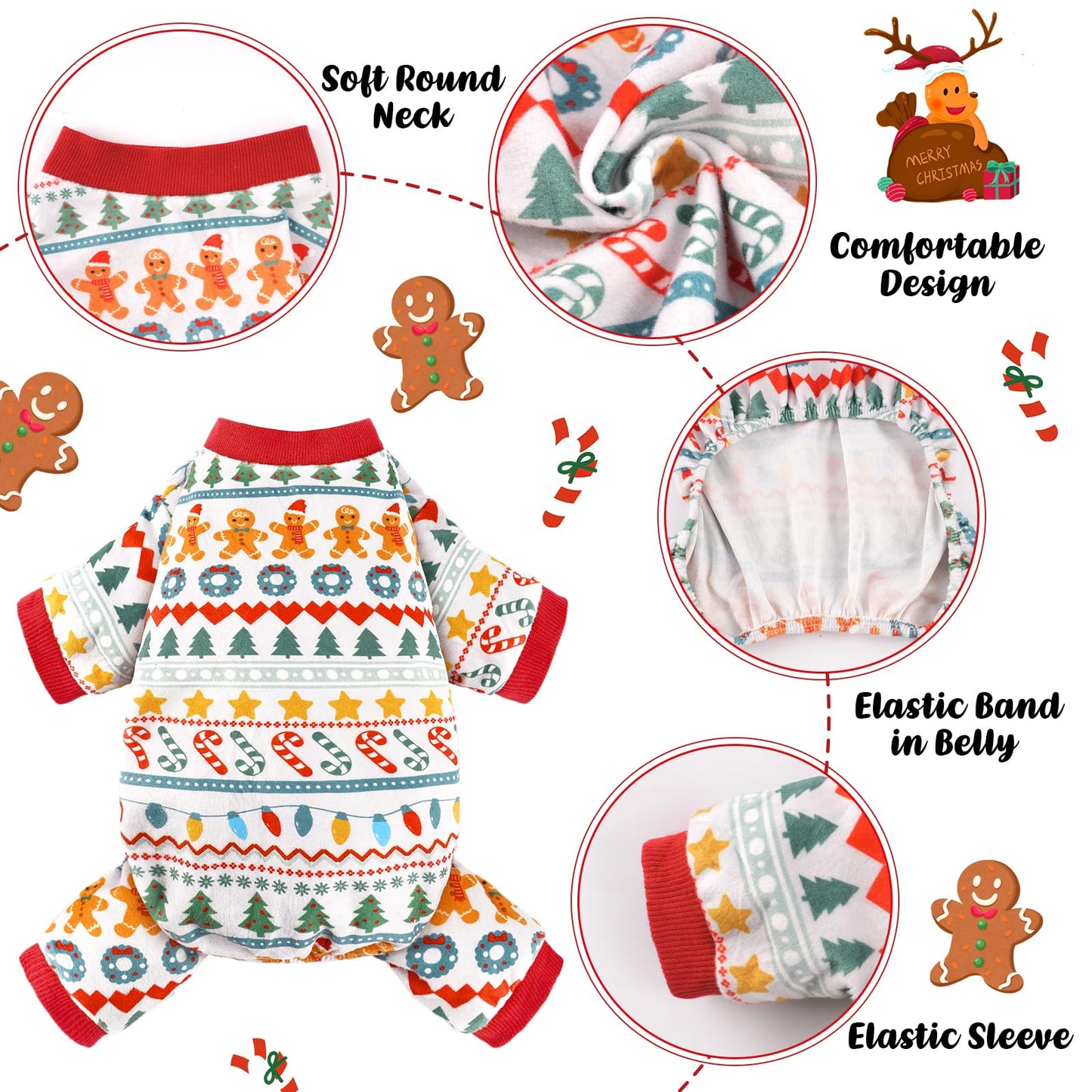 Christmas Dog Pajamas - 4 Pack Soft & Lightweight Recovery Suits for Small Pets