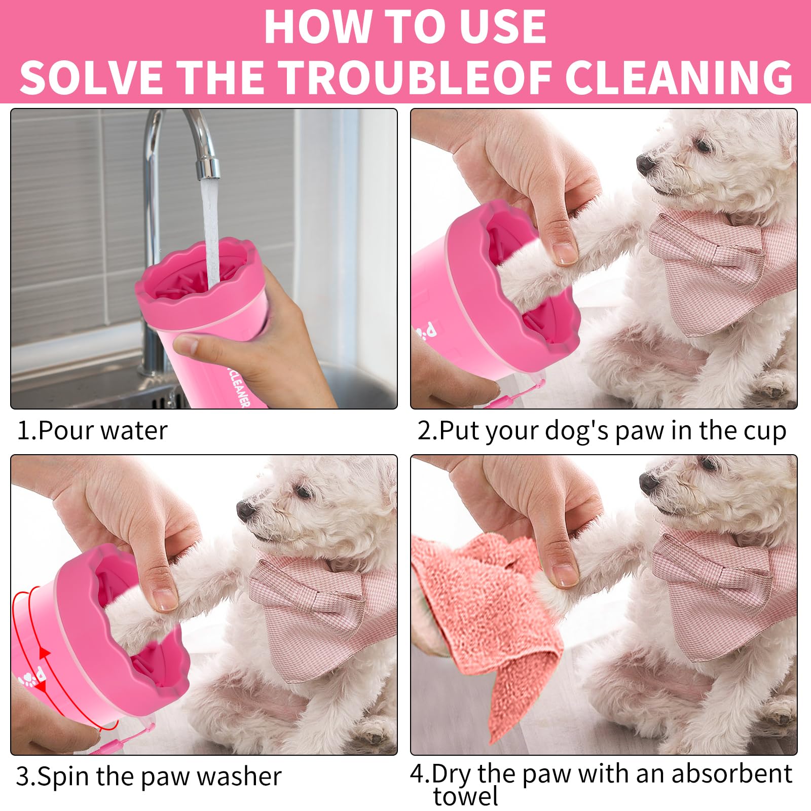 Professional 7-in-1 Dog Paw Cleaner for Dogs & Cats - Includes Portable Paw Washer, Bath Brush, 2 Toothbrushes & 3 Absorbent Towels
